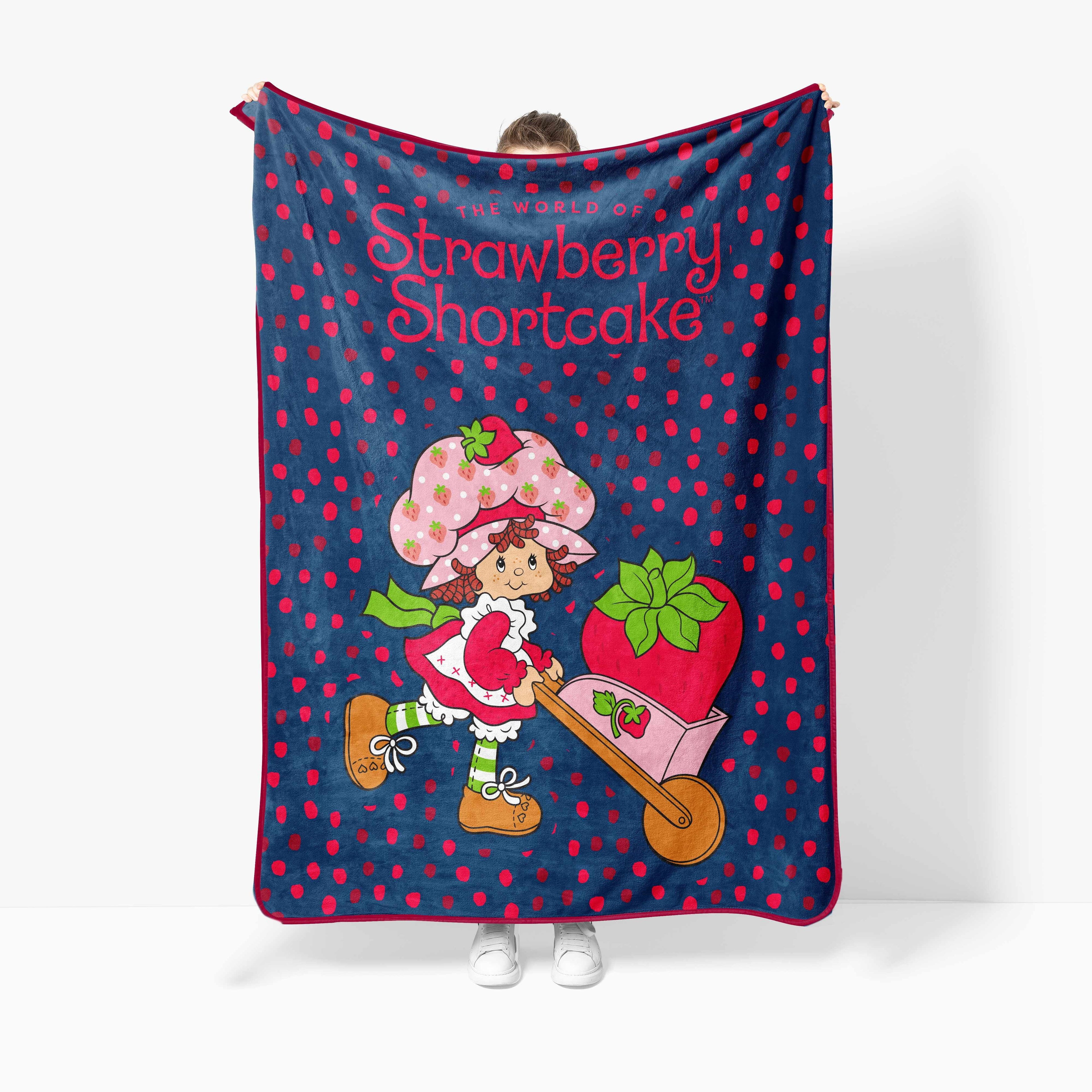 Cozy Fleece Strawberry Shortcake Berry Meadows 46" x 60" Coral Fleece Throw Blanket, Kids, Polyester, Navy - Luxury Knitted Decorative Throw Blanket with Fringes - Default Title