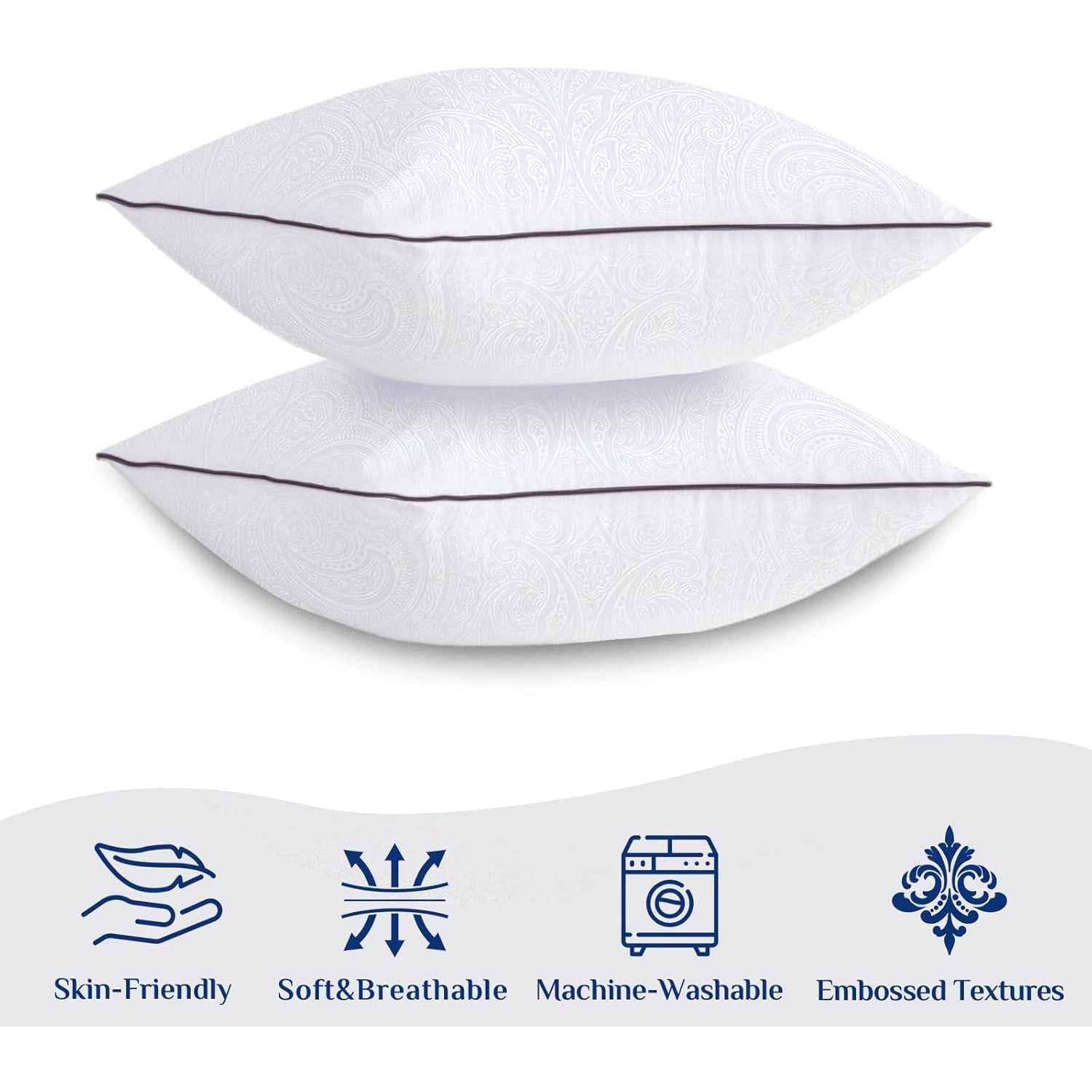 Ergonomic Memory Foam for Sleeping, Soft and Supportive Throw for Couch, Bed and Sofa, Down Alternative Pillow, 26x26 Inches - Hotel Quality Plush Sleeping Pillows Detail