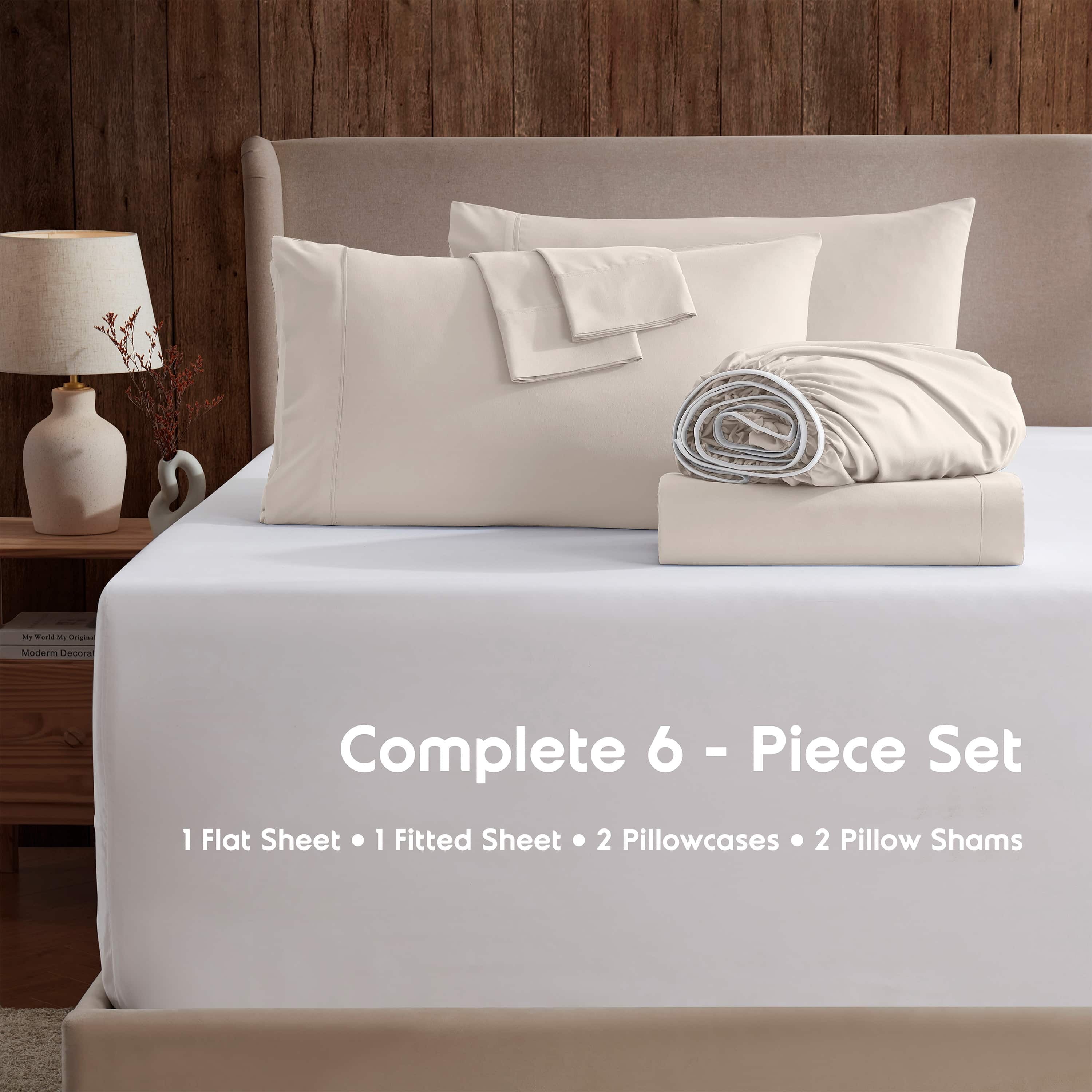 Ultra-Soft Extra Deep Pocket Queen Sheets set, Fits 18"-24" Mattress, 6 Piece Soft Microfiber Bed Sheet Sets, Linen - Breathable Egyptian Cotton Flat & Fitted Sheets Detail
