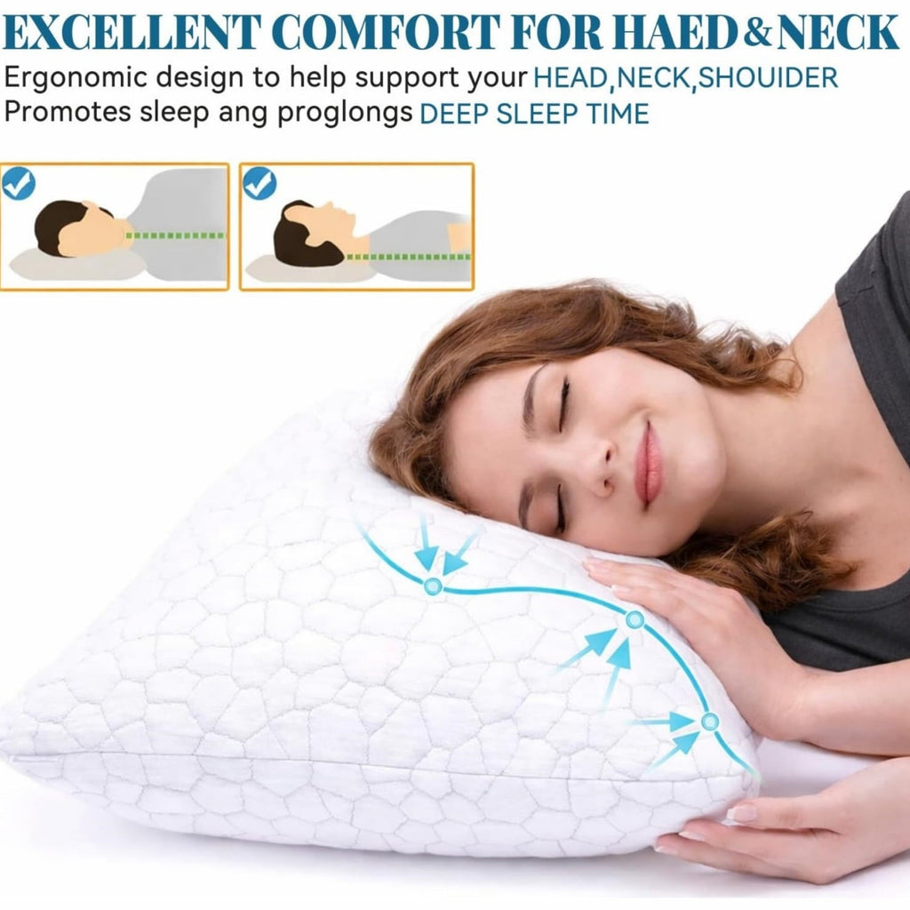 Ergonomic Memory Foam Shredded Memory Foam Pillows for Sleeping, Bed Pillows Queen Size Set of 2 Pack Adjustable for Side and Back Sleeper ... - Hotel Quality Plush Sleeping Pillows Detail