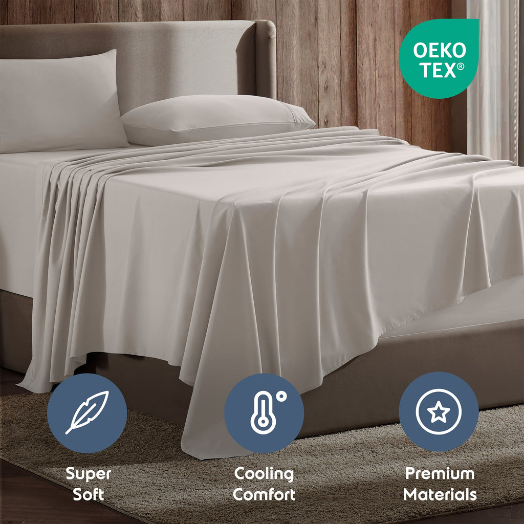 Wrinkle-Resistant Extra Deep Pocket Full Sheets Set, 4 Piece, Fits 18"-24" Mattress, Breathable & Extra Soft Bed Sheets, Linen - Breathable Egyptian Cotton Flat & Fitted Sheets Detail