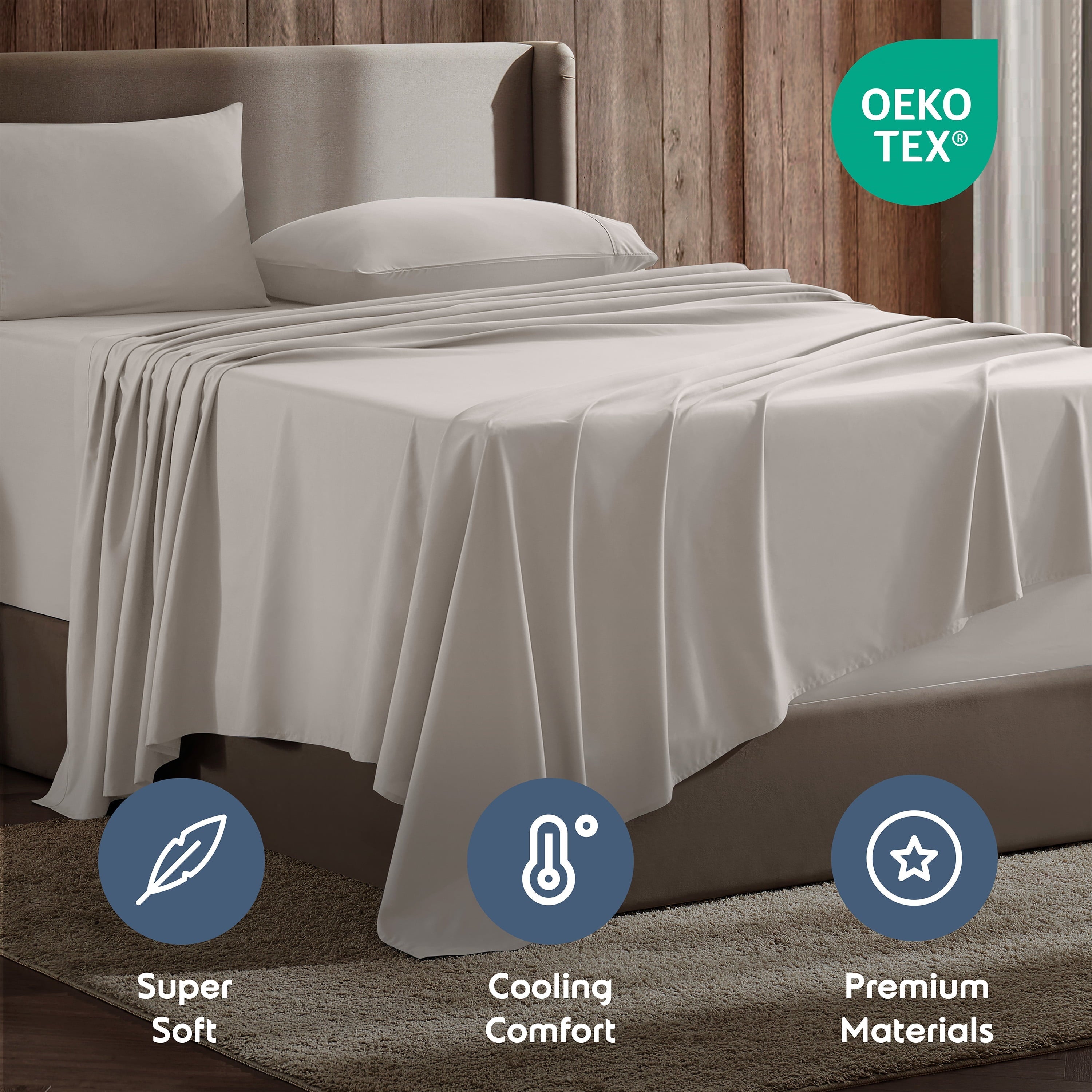 Wrinkle-Resistant Extra Deep Pocket Full Sheets Set, 4 Piece, Fits 18"-24" Mattress, Breathable & Extra Soft Bed Sheets, Linen - Breathable Egyptian Cotton Flat & Fitted Sheets Detail