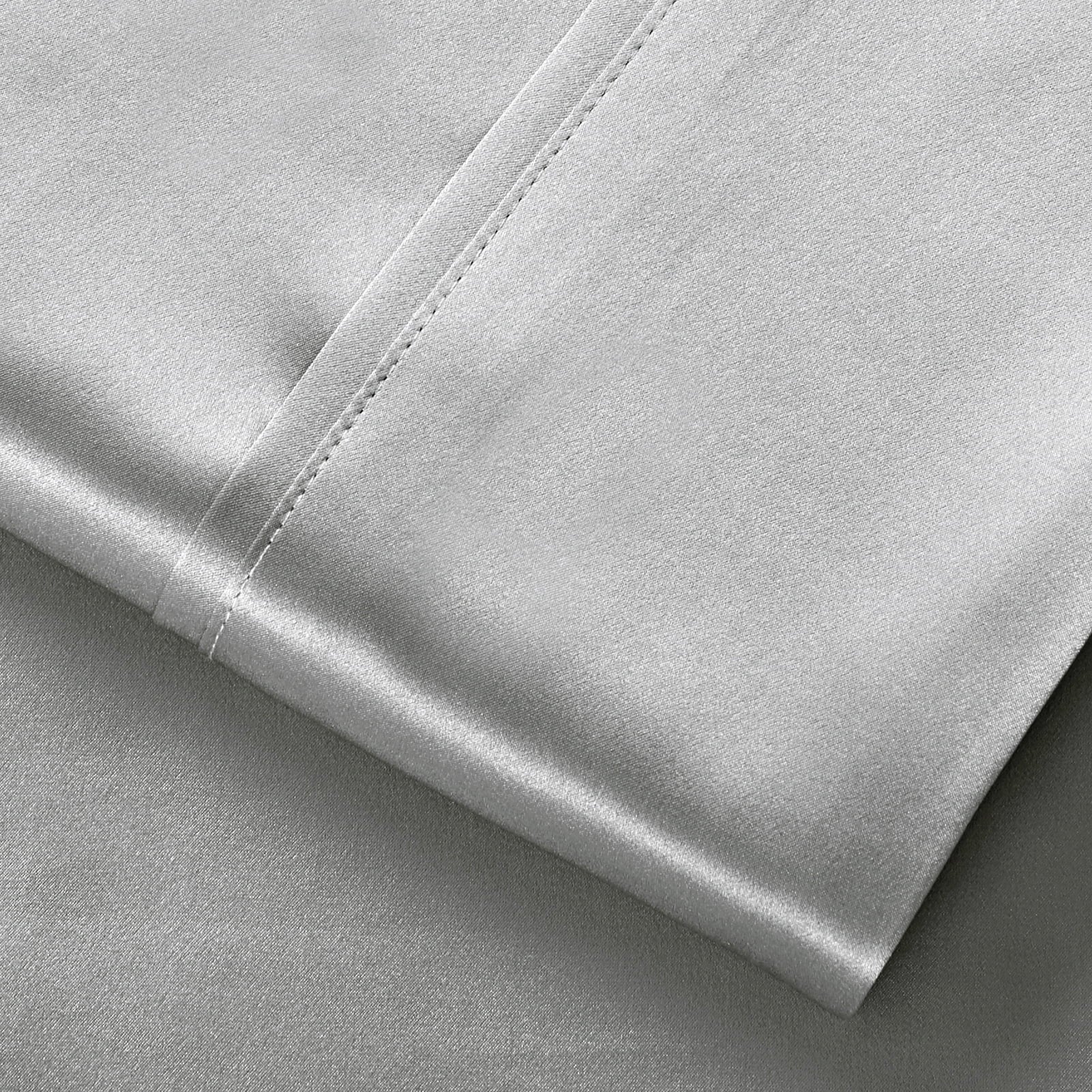 Breathable Luxury Luxury Satin Sheets Set Full Size Light Gray, 4-Piece Bedding Sets with Deep Pockets - Soft and Smooth Satin Bed Shee... - Luxury Bed Sheet Set with Deep Pockets Detail