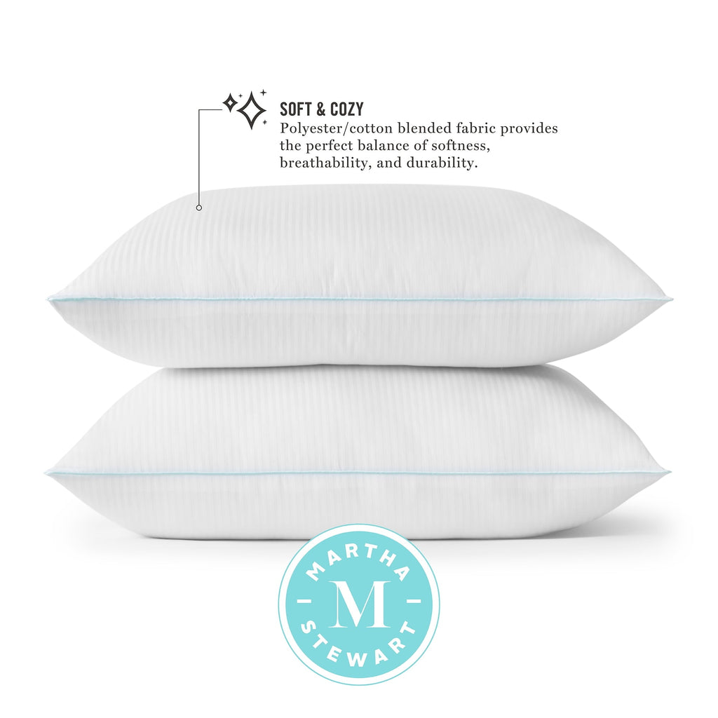 Hotel Collection Classic Stripe Bed Pillows Standard / Queen Size Set Of 2, Enhanced Loft Plush Pillow for All Sleep Positions, 20" x ... - Hotel Quality Plush Sleeping Pillows Detail