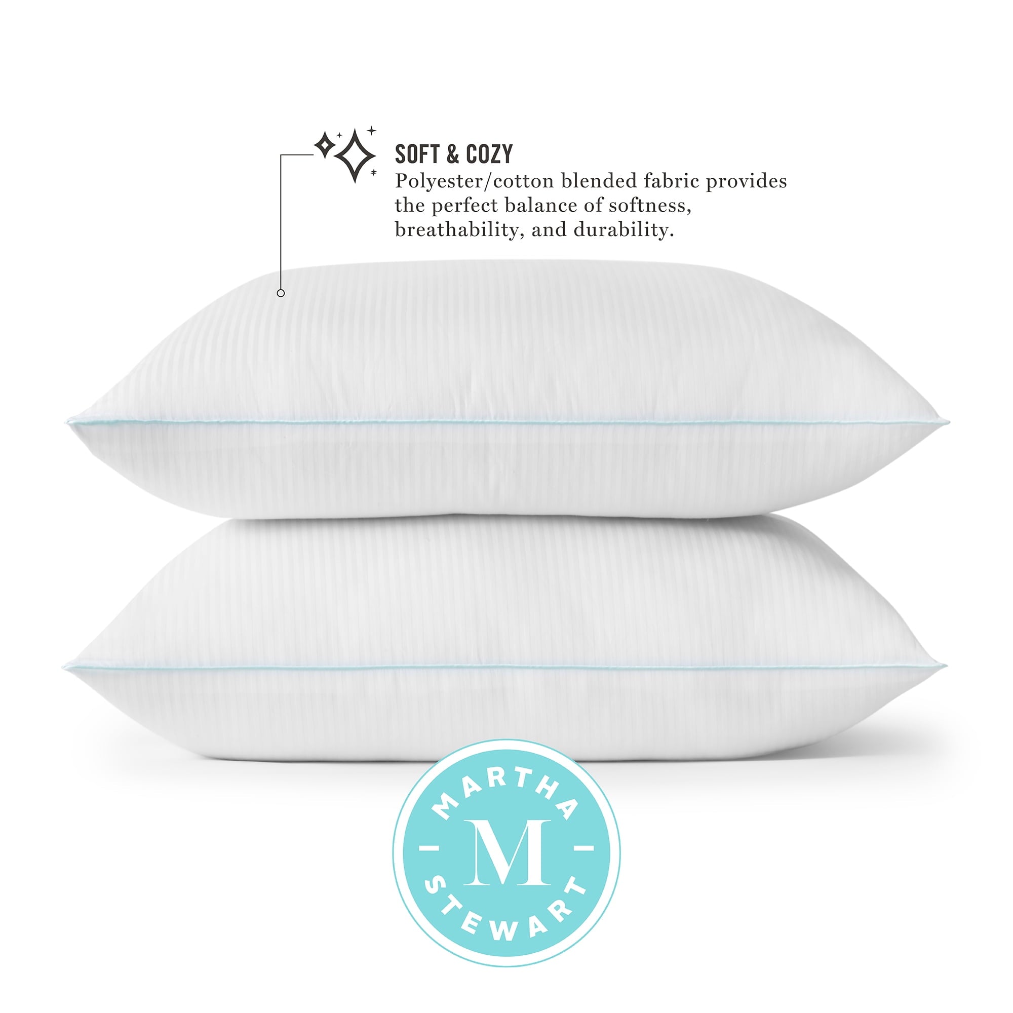 Hotel Collection Classic Stripe Bed Pillows Standard / Queen Size Set Of 2, Enhanced Loft Plush Pillow for All Sleep Positions, 20" x ... - Hotel Quality Plush Sleeping Pillows Detail