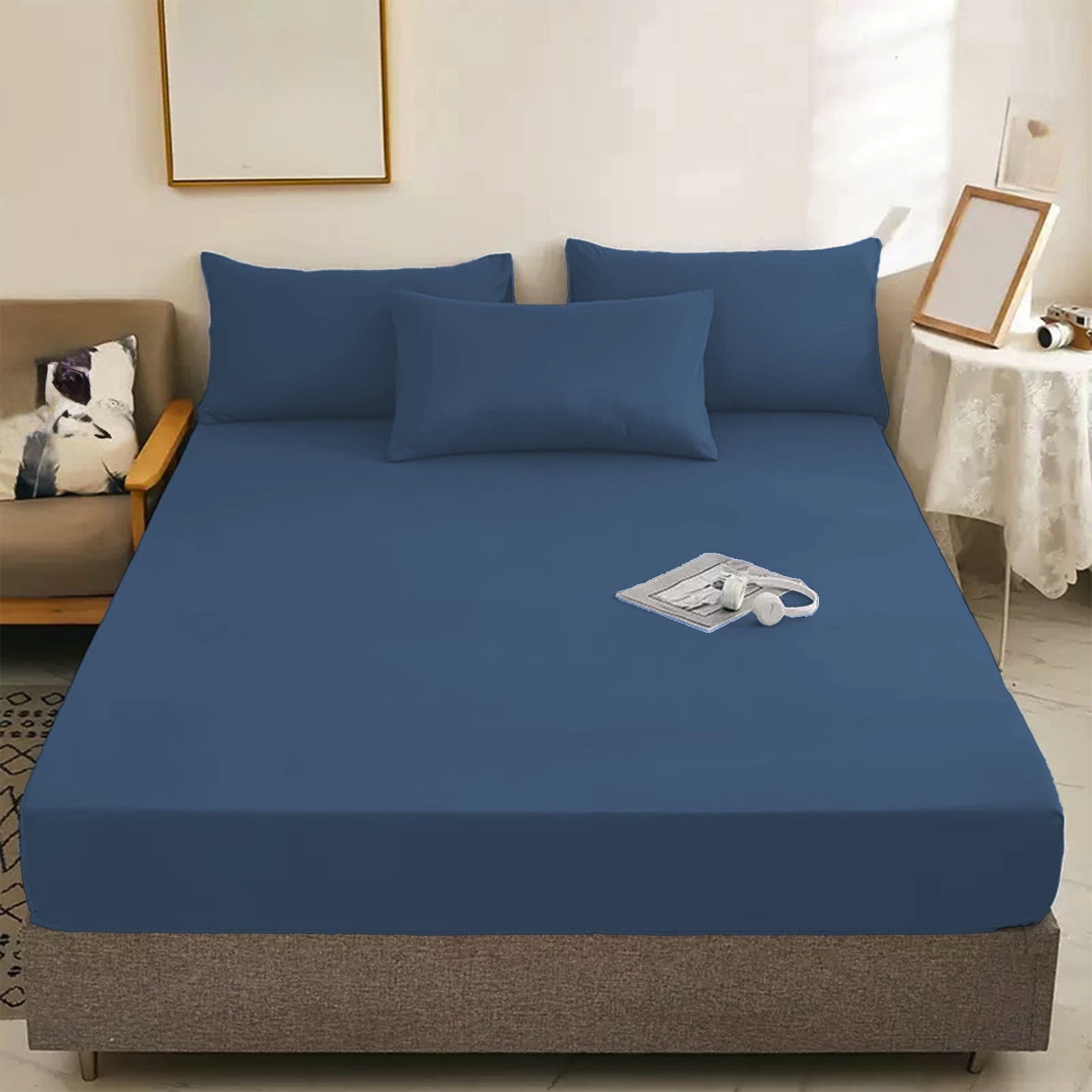 Premium Egyptian Cotton Egyptian Cotton Fitted Sheet Queen Size - 400 Thread Count Queen Size Fitted Sheet Only, Extra Soft, Cooling, 15" Dee... - Cooling Hotel Quality Bedding Sheets and Pillowcases Detail