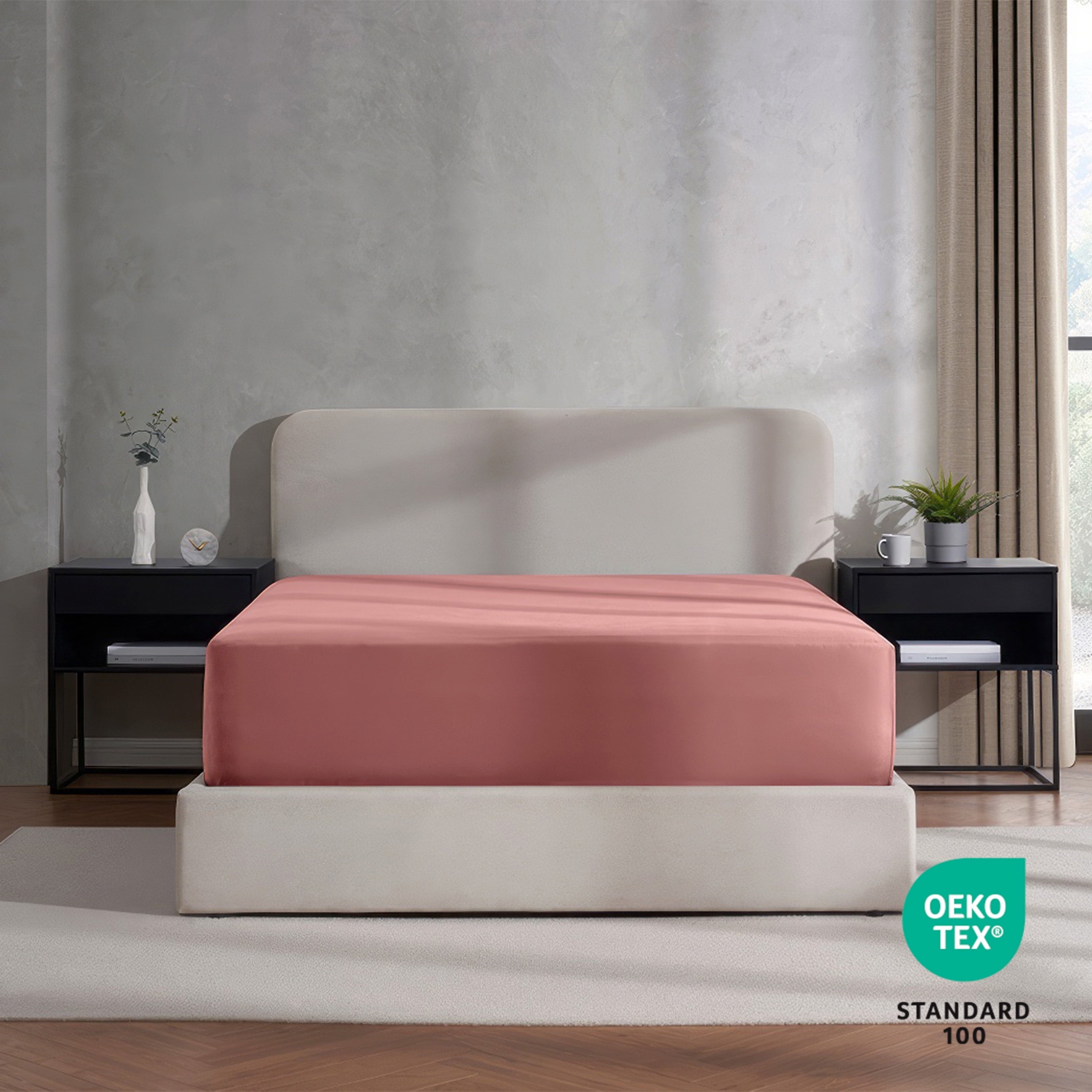 Breathable Luxury Extra Deep Pocket Twin XL Fitted Sheet Only, Fits 18" to 24" Mattress, Soft Microfiber Fitted Bed Sheet, Pink Clay - Cooling Hotel Quality Bedding Sheets and Pillowcases Detail