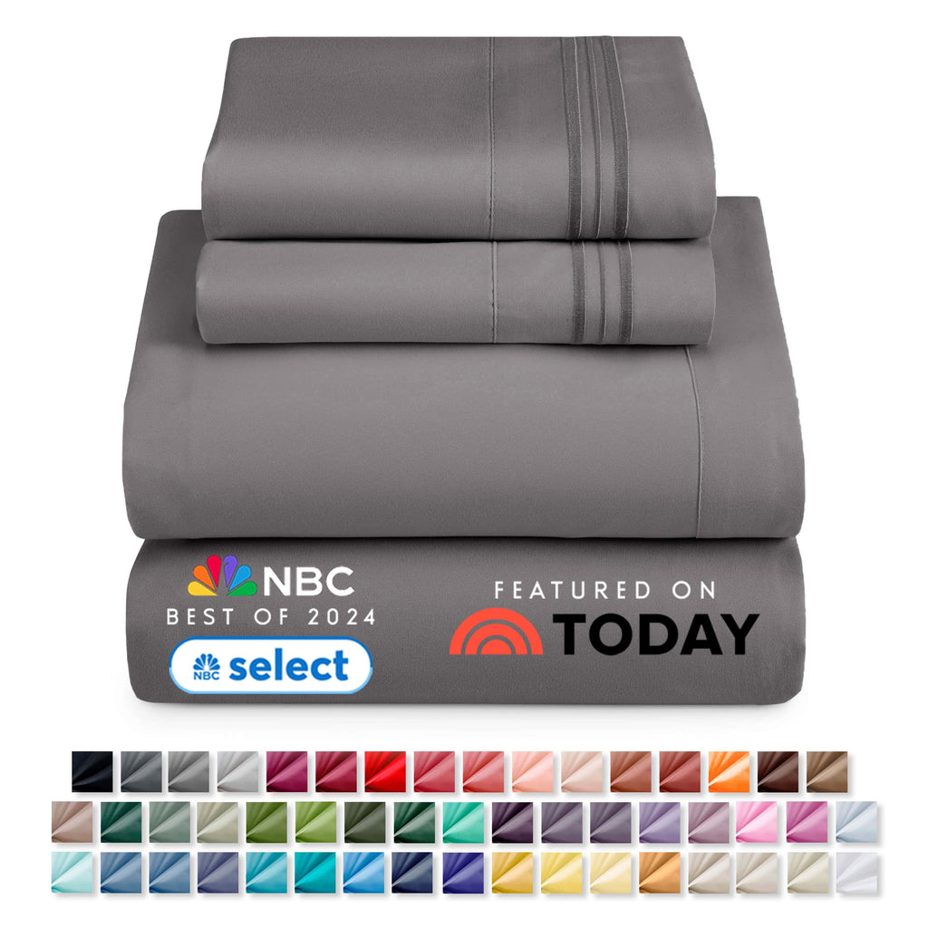 Wrinkle-Resistant Queen Sheets Set, 1800 Series 4 Piece Sheets , Luxury Soft Microfiber Queen Size Bed Sheets Set, Gray - Premium Ultra-Soft Pillowcase Pair for Sleeping Detail