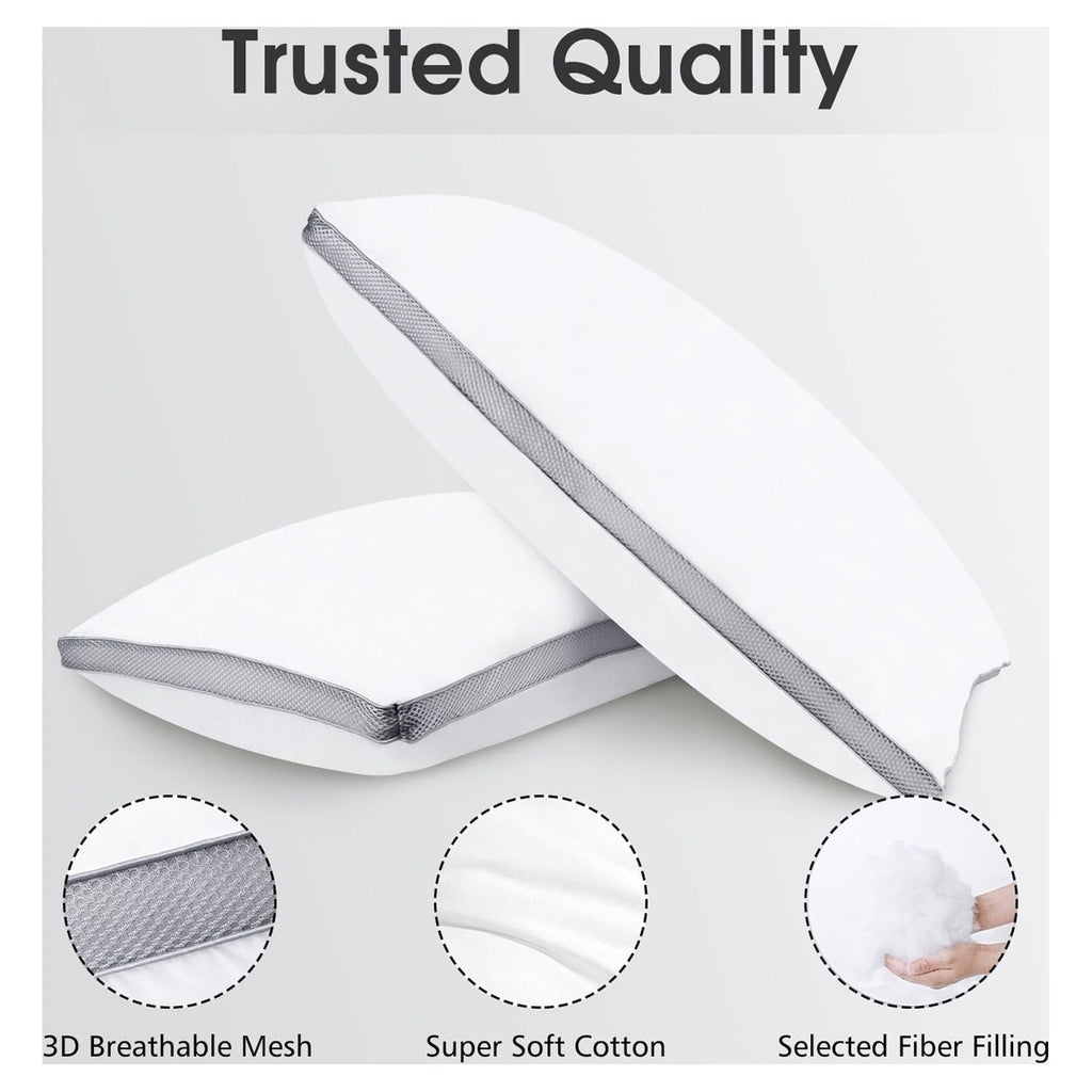 Decorative Plump 2 Pack Cotton Down Alternative Pillows,Queen Size Bed Pillows Gusseted Hypoallergenic - Ergonomic Memory Foam Pillow for Neck Pain Support Detail