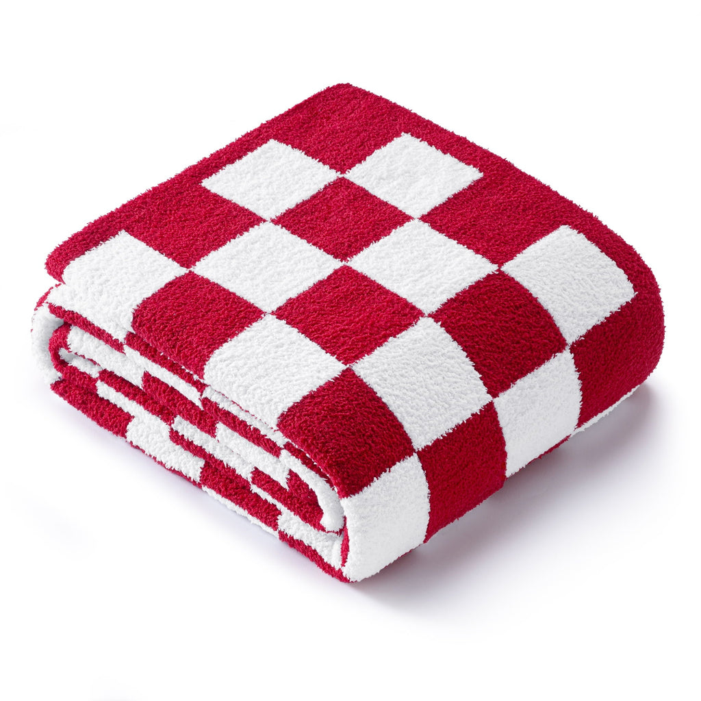 Cozy Fleece Checkered Knit Throw Blanket, Ultra Soft Cozy Fluffy Checkerboard Blankets, Lightweight Fuzzy Plush Throw for Couch a... - Super Soft Reversible Sherpa Flannel Blanket Detail