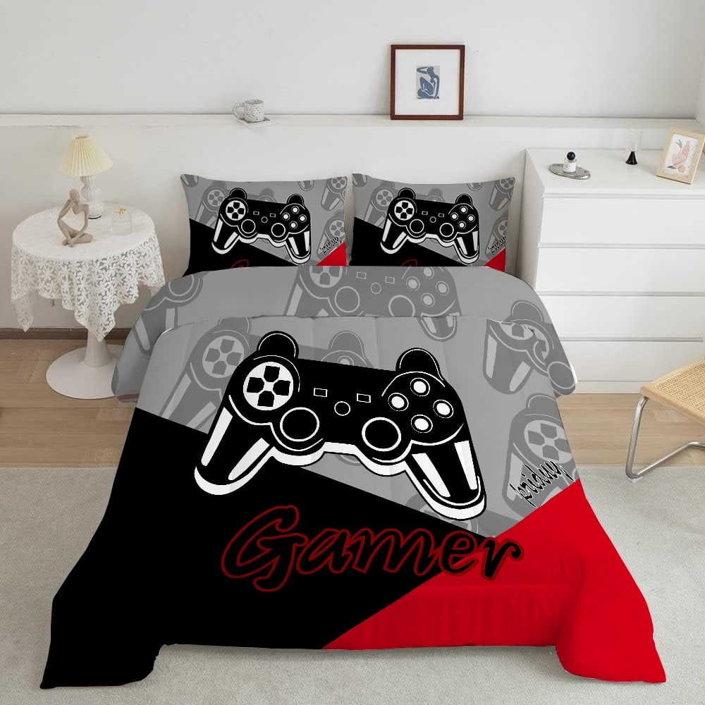 All-Season Gaming Comforter for Kids Boys Teens Video Game Bedding Set Gamer Comforter Gamepad Comforter Set Full Size Red Black... - Cloud-Like Soft Lightweight Bed Comforter Detail