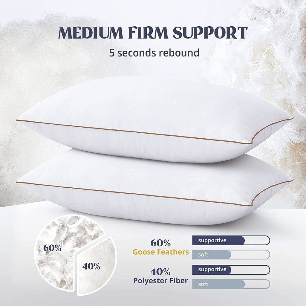 Decorative Plump Down Feather Pillows for Bed 20 x 30 Inches Queen Size Set of 2, Medium Firm Luxury Cooling Hotel Collection Feather ... - Ergonomic Memory Foam Pillow for Neck Pain Support Detail