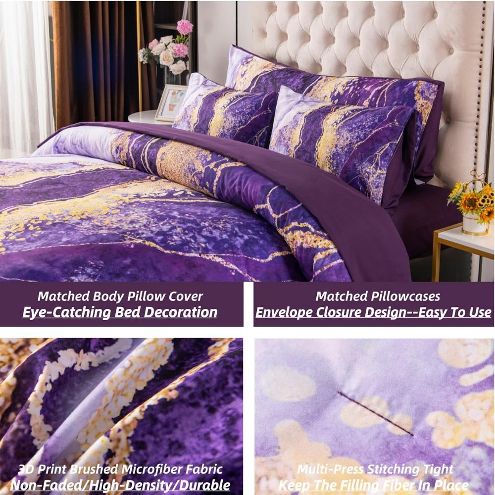 Heavyweight Warmth 6 Pieces Queen Size Comforter Set Purple,Watercolor Marble Colorful Purple Bedding,Ultra Soft Purple Bed Set with Com... - All-Season Down Alternative Comforter Insert Detail