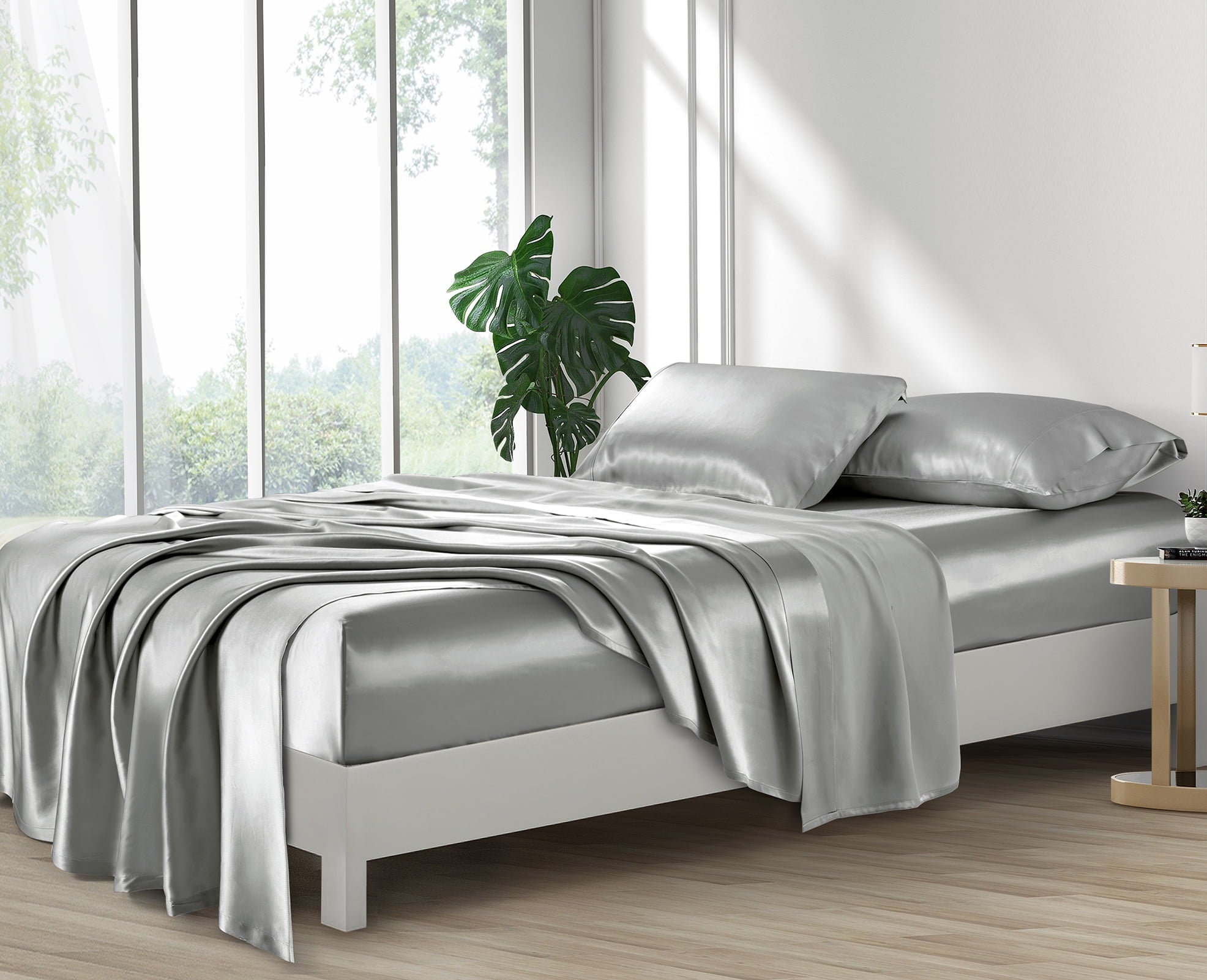Breathable Luxury Luxury Satin Sheets Set Full Size Light Gray, 4-Piece Bedding Sets with Deep Pockets - Soft and Smooth Satin Bed Shee... - Luxury Bed Sheet Set with Deep Pockets Detail