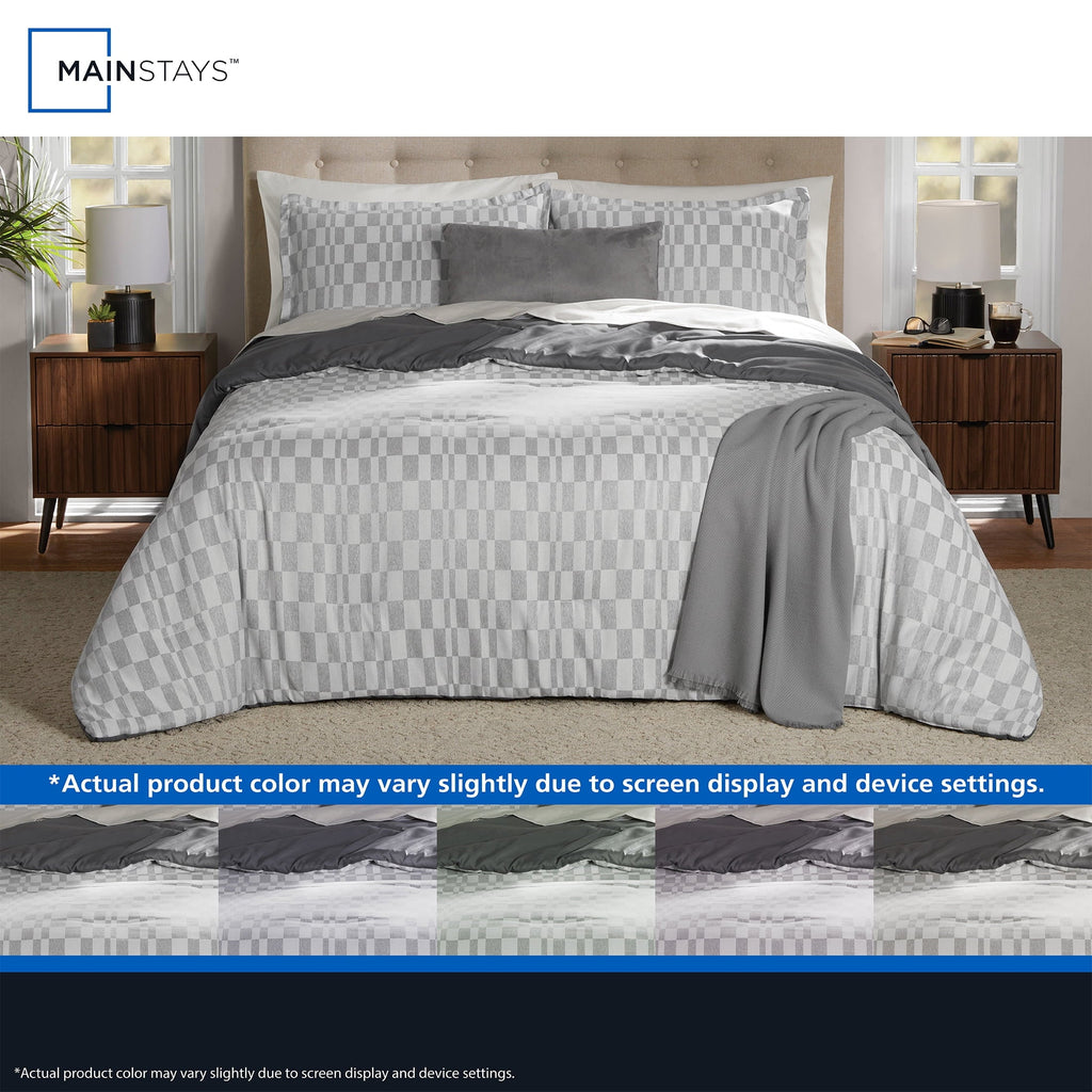 Heavyweight Warmth Full/Queen Comforter Set, All-Season, 5-Piece, Soft Silver Check - Hypoallergenic Ultra-Fluffy Quilt for Winter Detail