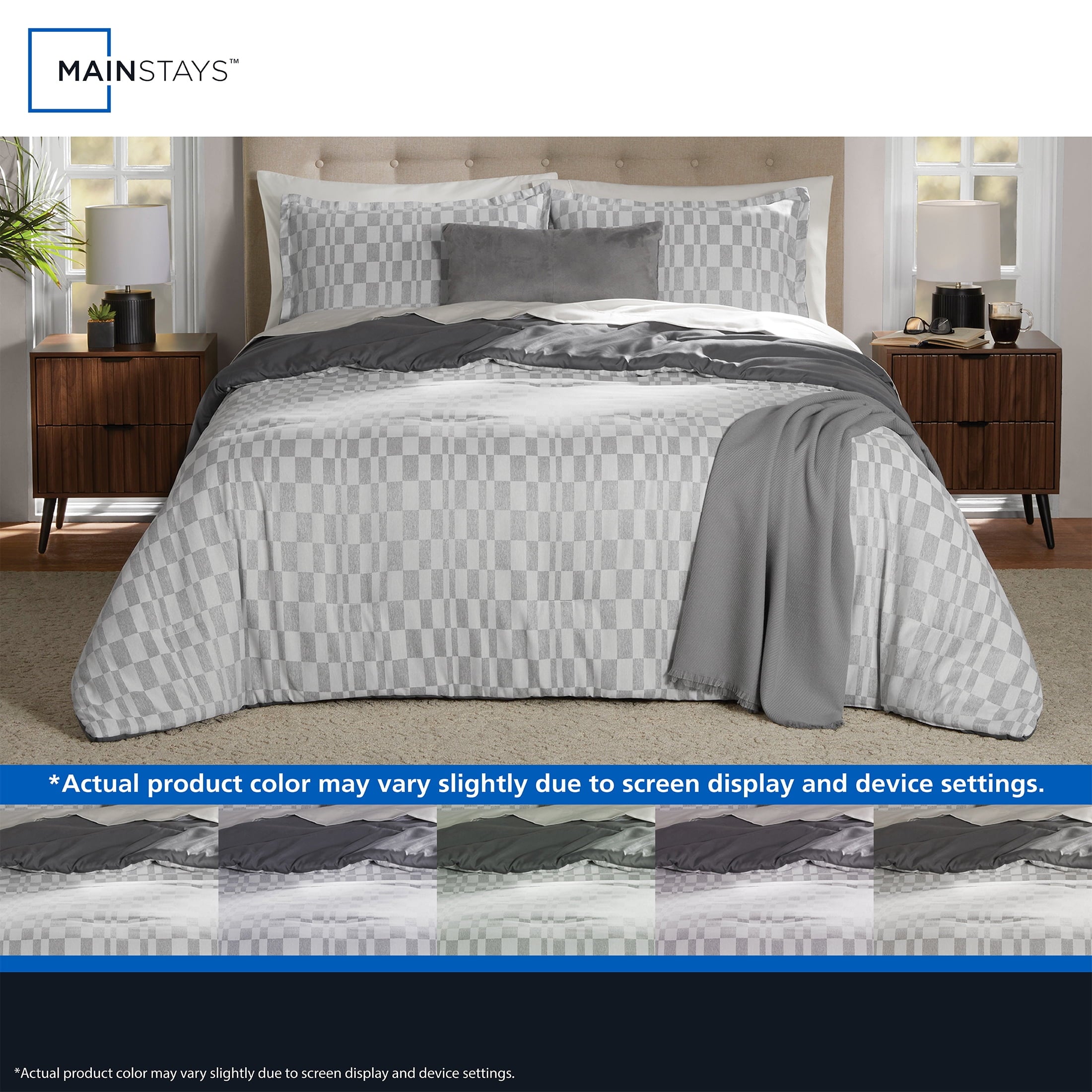 Heavyweight Warmth Full/Queen Comforter Set, All-Season, 5-Piece, Soft Silver Check - Hypoallergenic Ultra-Fluffy Quilt for Winter Detail