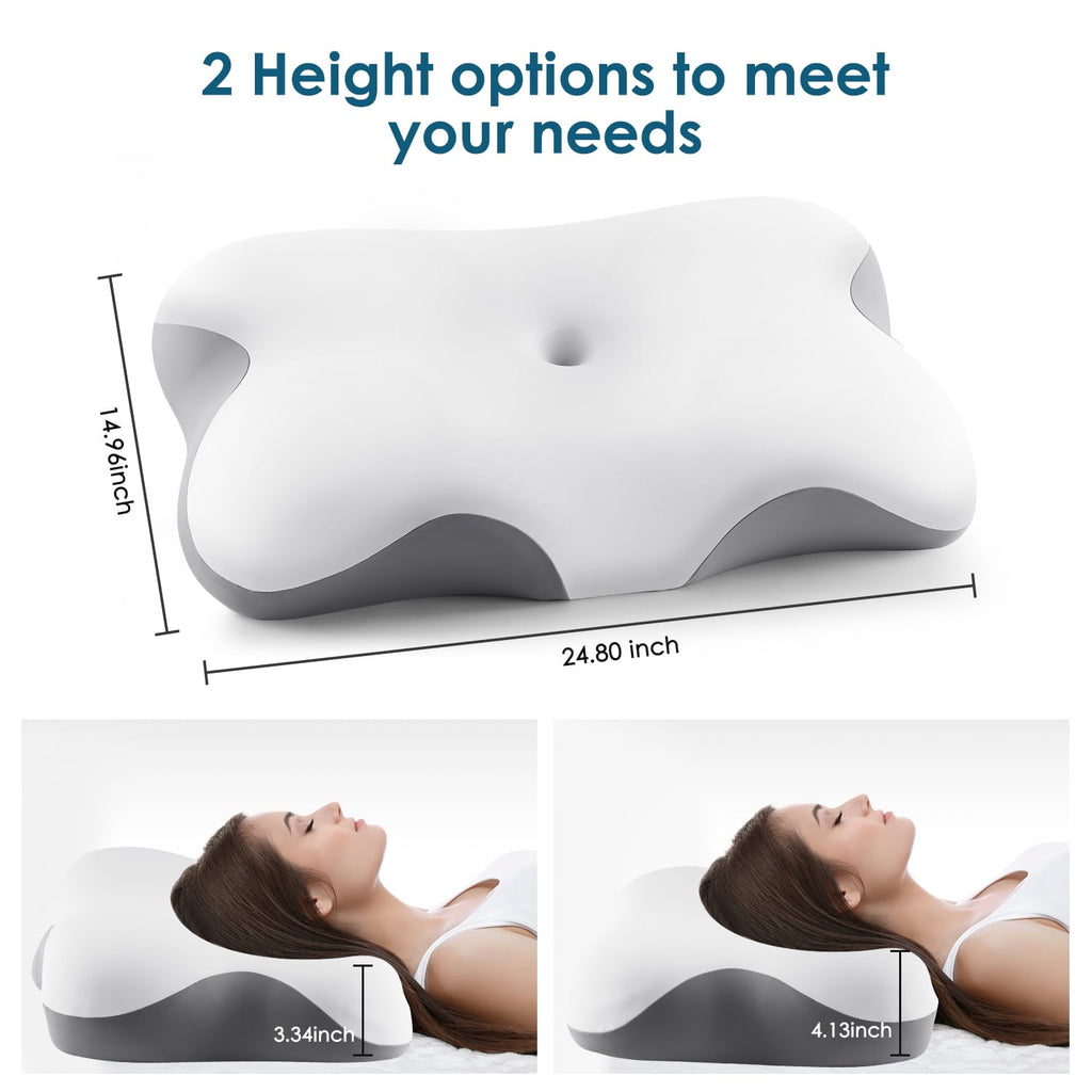 Ergonomic Memory Foam Memory Foam Bed Pillow for Pain Relief,Ergonomic Memory Foam Pillows for Sleeping for Side Back Stomach&Sleepers with... - Ergonomic Memory Foam Pillow for Neck Pain Support Detail