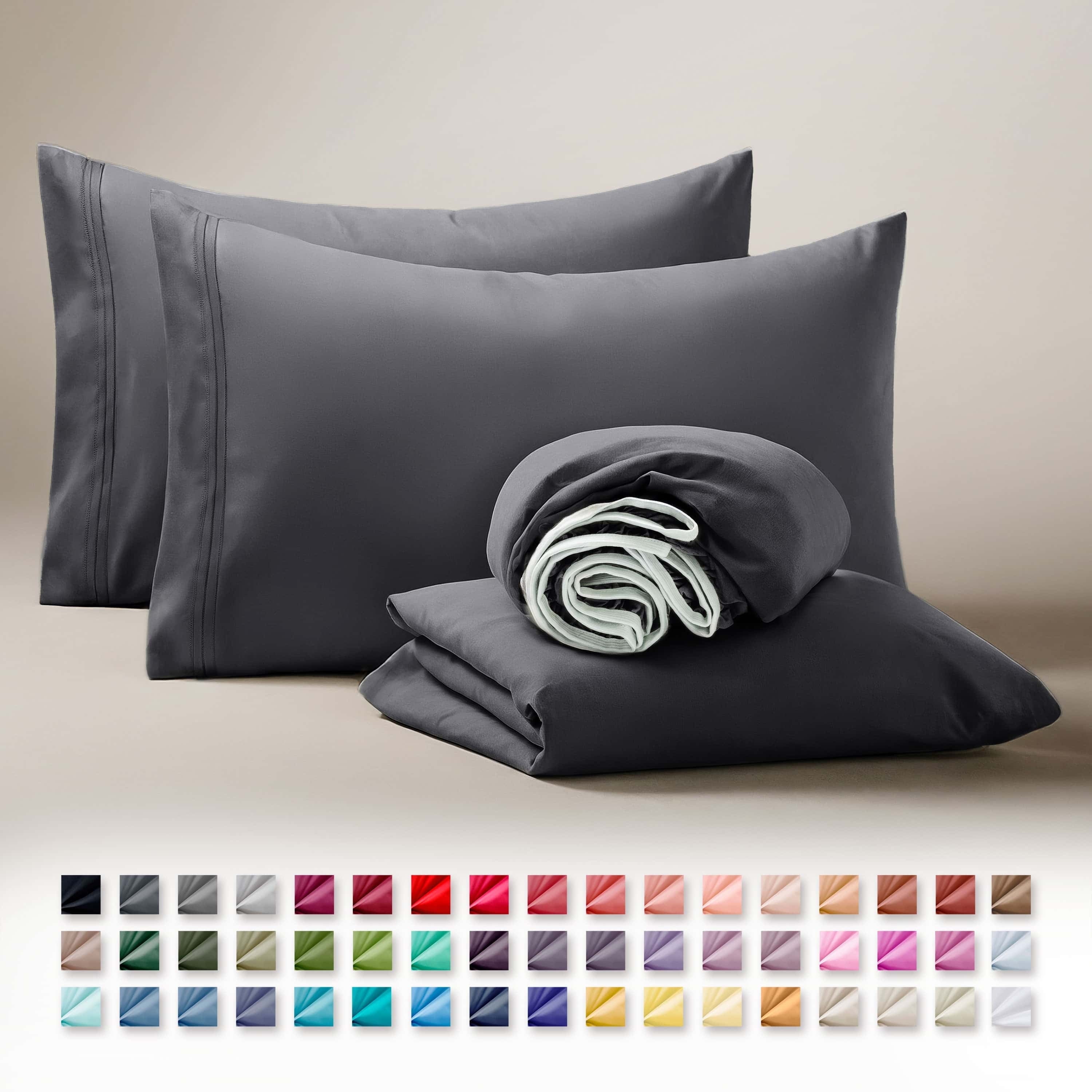 Breathable Luxury Sheets Set, 4 Piece Deep Pocket Sheets, 100% Soft Microfiber Bed Sheets Set, Gray - Luxury Bed Sheet Set with Deep Pockets Detail