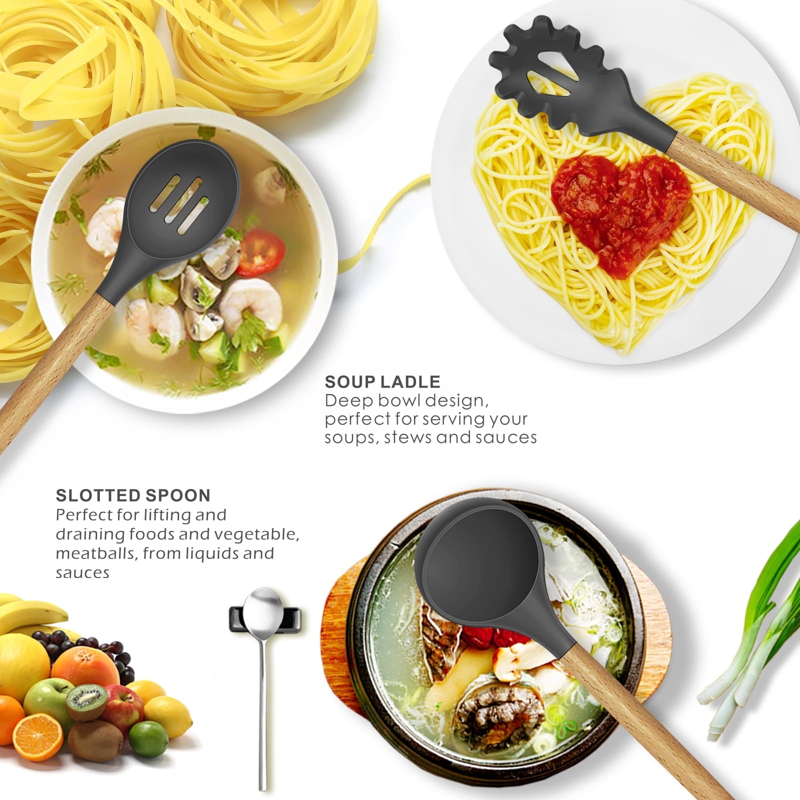 Heat-Resistant Silicone Cooking Utensils Set - 446°F Heat Resistant Silicone Kitchen Utensils for Cooking,Kitchen Utensil Spatula Se... - Durable Turner & Ladle Utensil Set for Home Chefs Detail