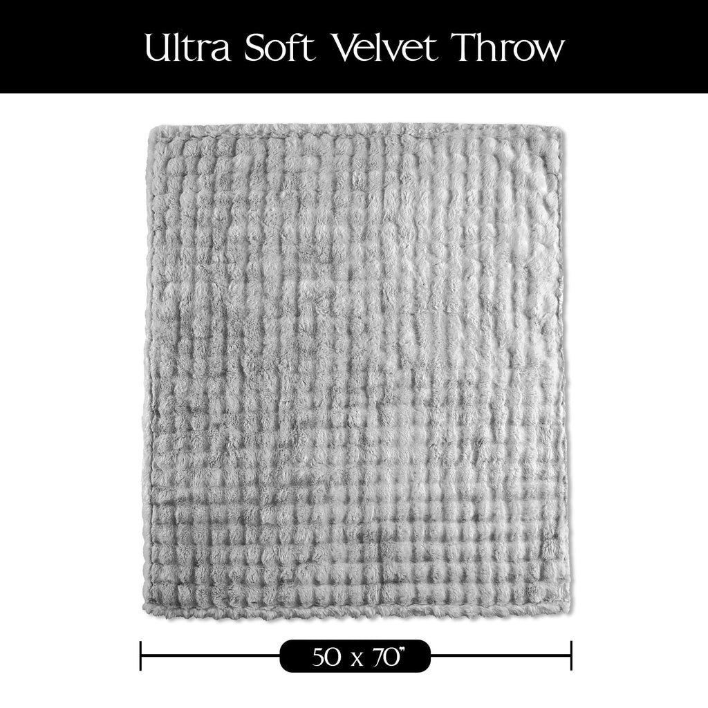 Decorative Knitted Serenade Gray Textured Faux Fur Throw Blanket, 50 x 70 - Super Soft Reversible Sherpa Flannel Blanket Detail