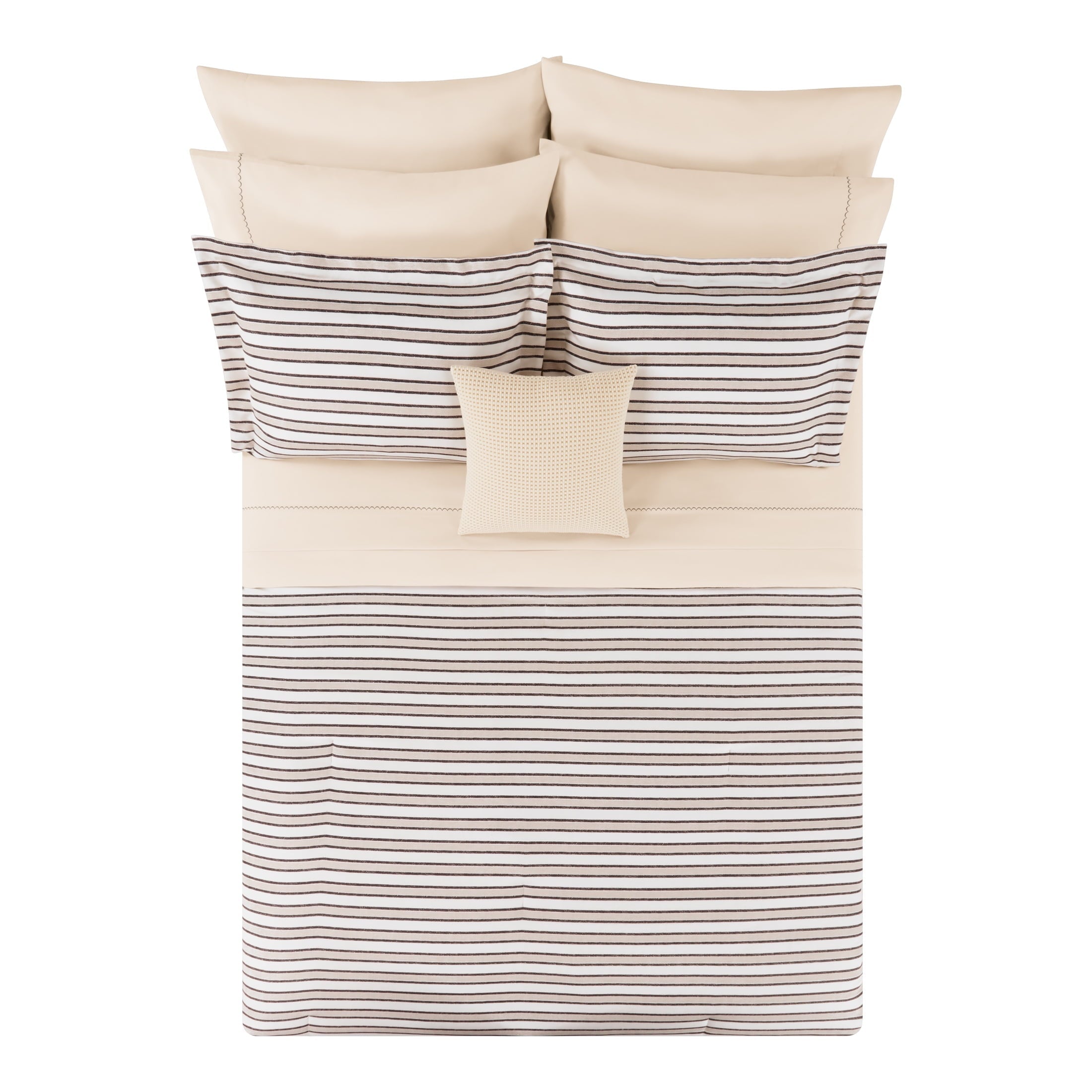 All-Season Soft Touch Bed in a Bag 11-Piece Reversible Tan & Black Striped Comforter Set with Sheets, Queen - Luxurious Quilted Duvet Cover Set Detail