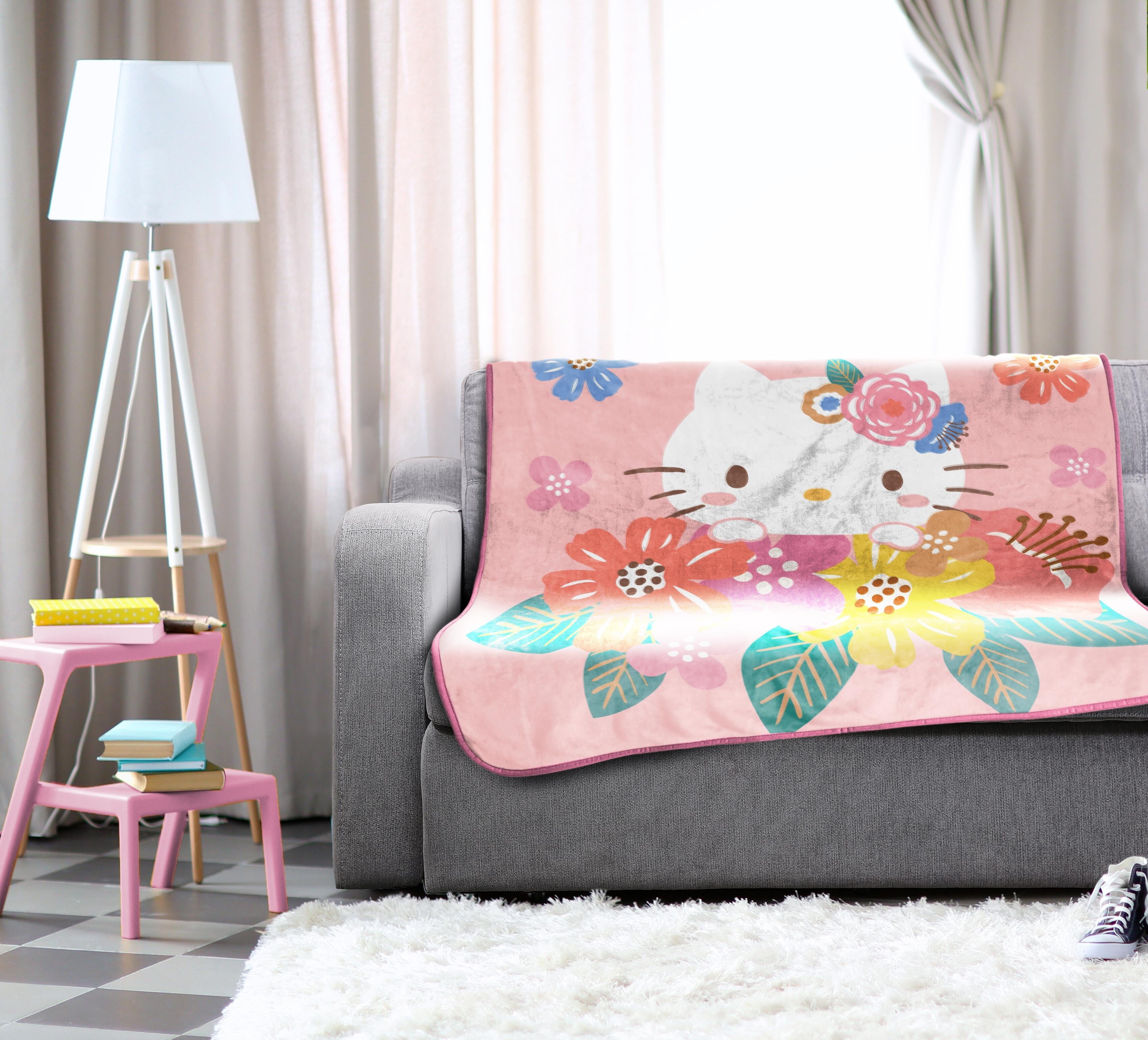 Decorative Knitted Floral Grace 46 x 60 Coral Fleece Kids Throw Blanket - Soft Bedding Accessories - Super Soft Reversible Sherpa Flannel Blanket Detail