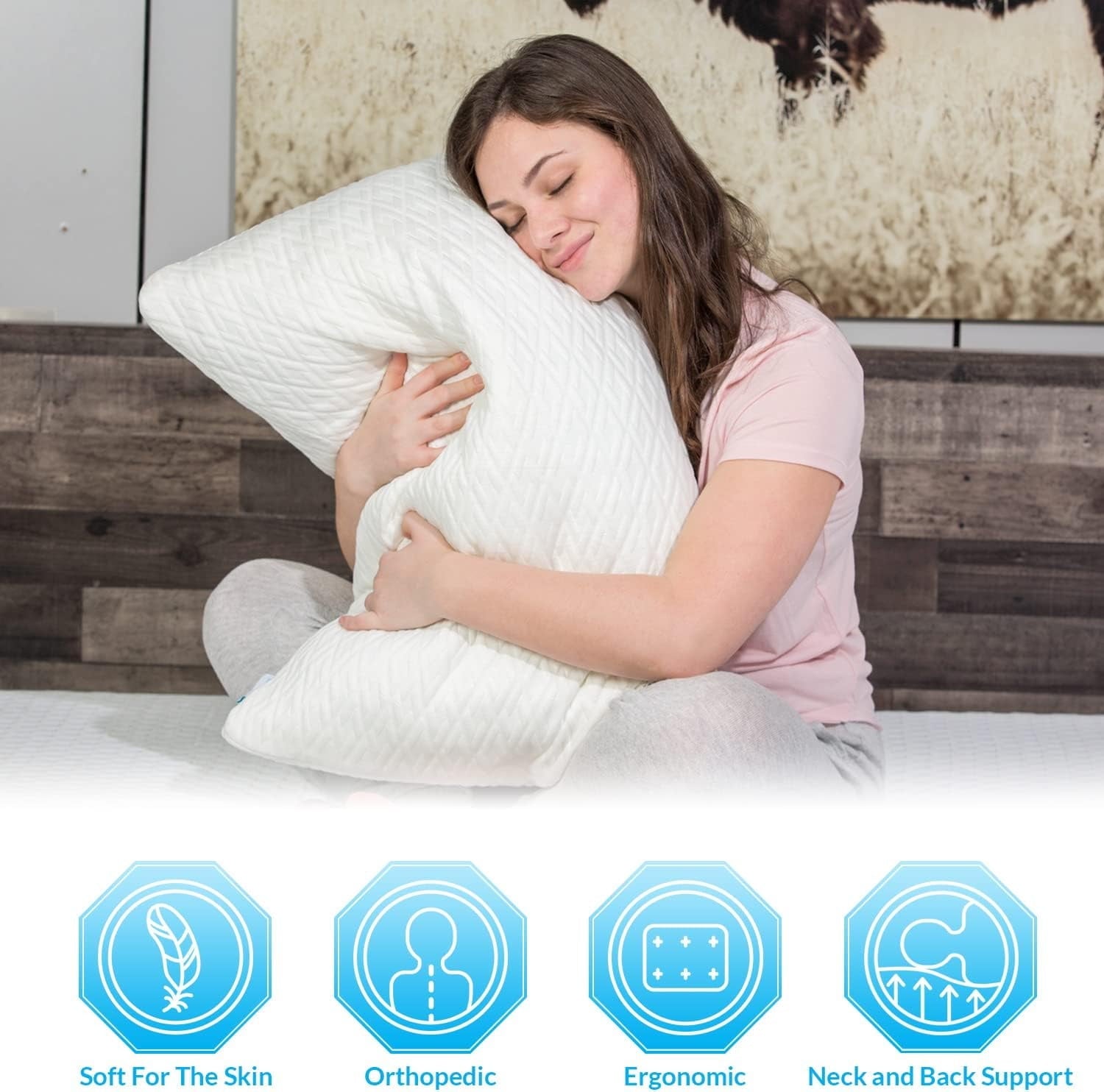 Orthopedic Support King Size Bamboo Pillow, Memory Foam Bed Pillows with Washable Pillowcases, King (1 Pack) - Hotel Quality Plush Sleeping Pillows Detail