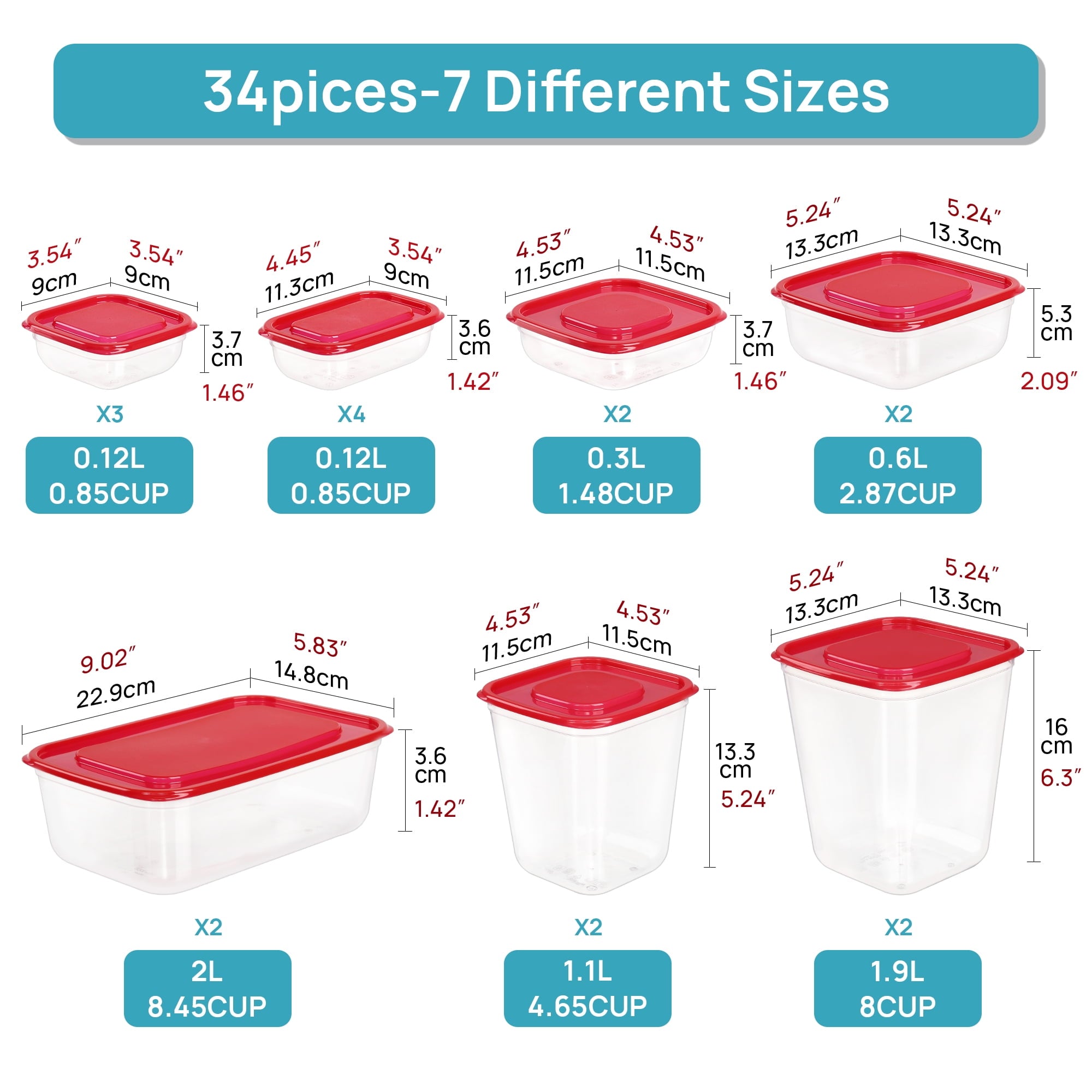 Whimsical Doughnut 34 Pieces Meal Prep Containers, 7-Size ，Plastic Food Storage Containers with Lids for Lunch,Leftover - Playful Star & Heart Shaped Geometric NeeDoh Detail