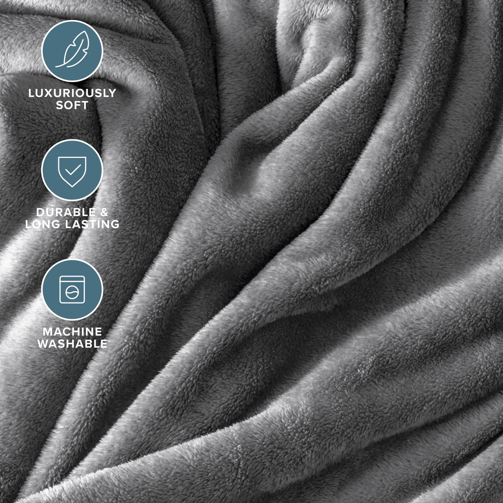 Reversible Sherpa Microplush Fleece Blanket - 300 GSM - Fuzzy Microfleece - Soft & Plush - Full/Queen, Gray - Cozy Fleece Throw Blanket for Couch & Bed Detail