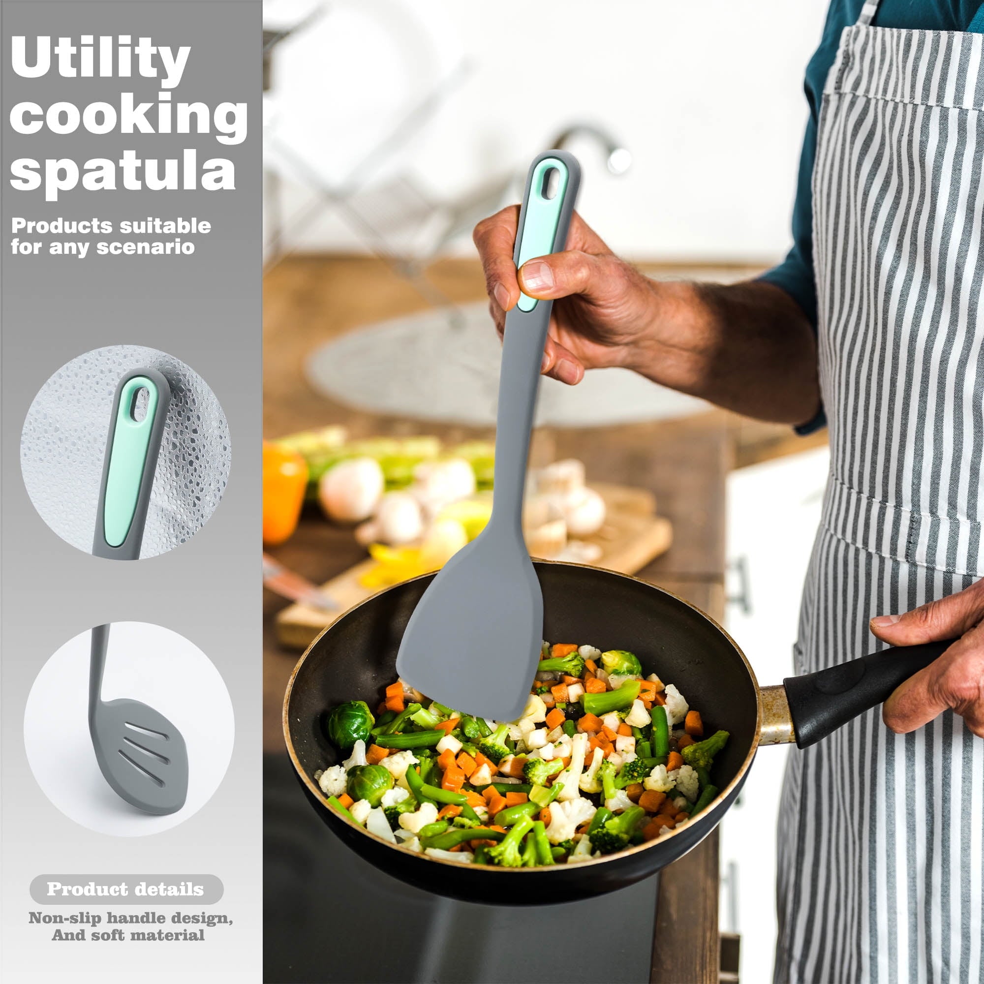 Durable Steel 5 Pieces Silicone Spatula Set, Non-Stick Silicone Turner Spatulas, Heat Resistance Cooking Utensils, Fli... - Multi-Purpose Hand Tool for Daily Meal Prep Detail
