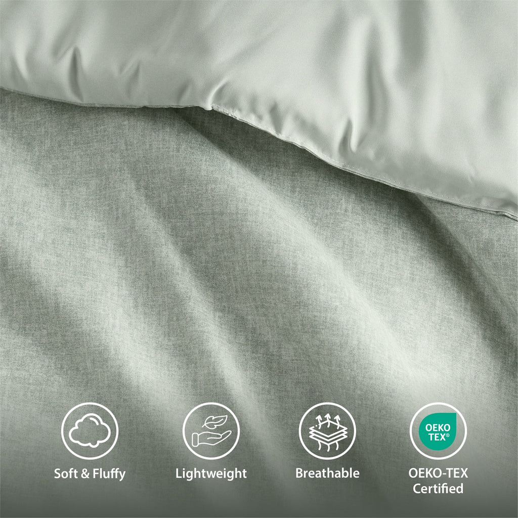 Luxurious Quilted Full/Queen Comforter Sets, Reversible 3 Piece Extra Soft Bedding Set, Chambray Print Sage Green Comforter Bed Set wit... - Hypoallergenic Ultra-Fluffy Quilt for Winter Detail
