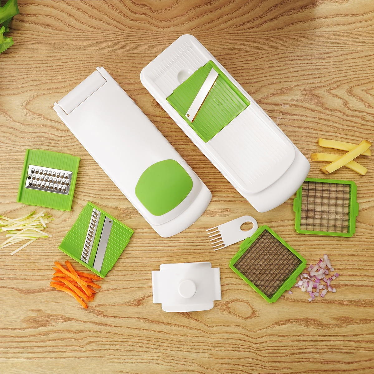 Multi-Functional 11 Pieces Multi-Function Nice Dicer and Mandoline, Stainless Steel, Green Glaze, 820g - Kitchen Gadget Tool for Quick Food Prep Detail