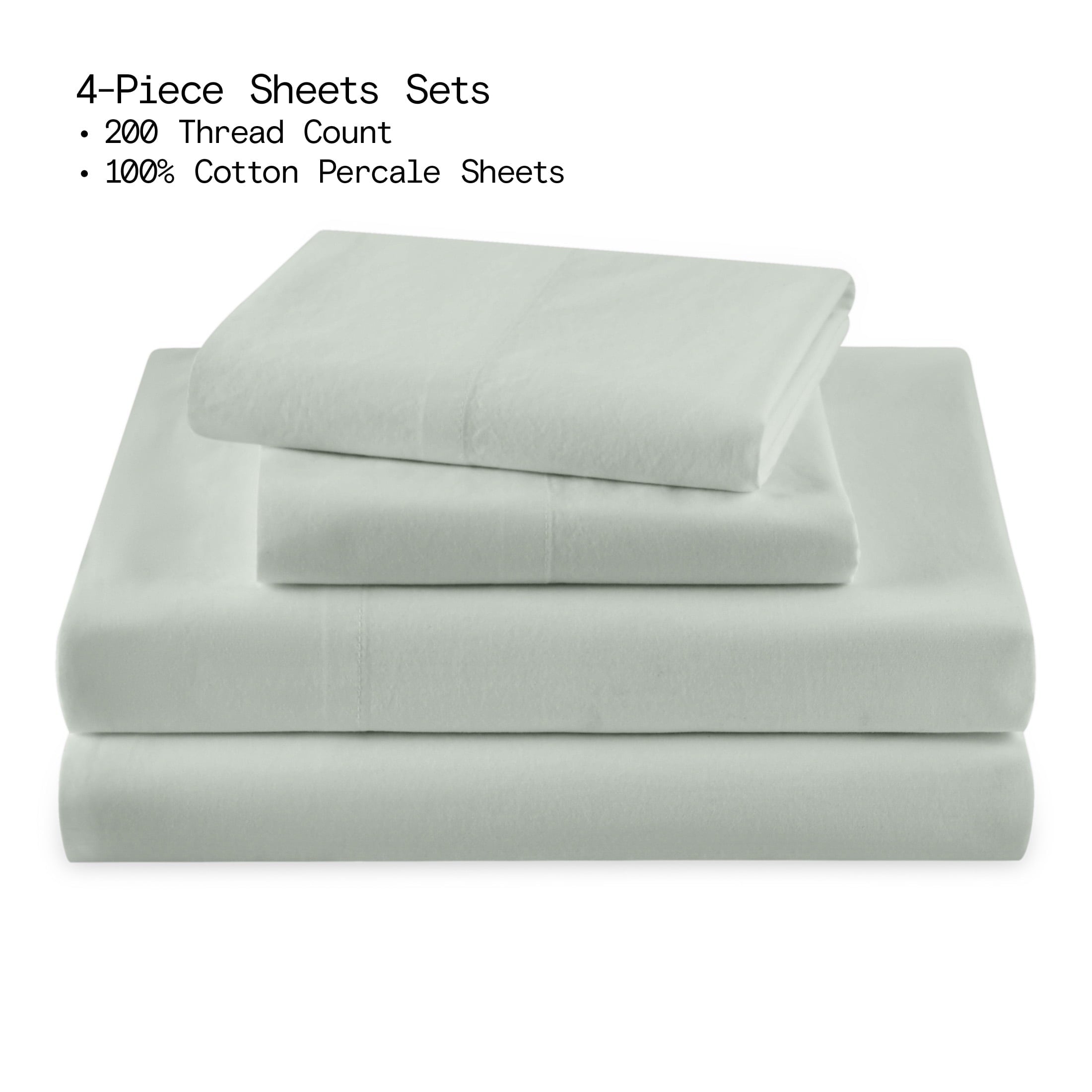 Ultra-Soft Solid 4-Piece 100% Cotton Washed Percale Sage Green Sheet Set, Full - Luxury Bed Sheet Set with Deep Pockets Detail