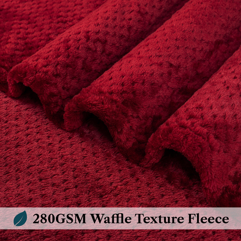 Lightweight Warm Maroon Red Throw Blanket for Couch, Twin Bed, Soft Fleece Throws for Sofa Chair, Fuzzy Waffle Textured Blanket, Cozy ... - Luxury Knitted Decorative Throw Blanket with Fringes Detail