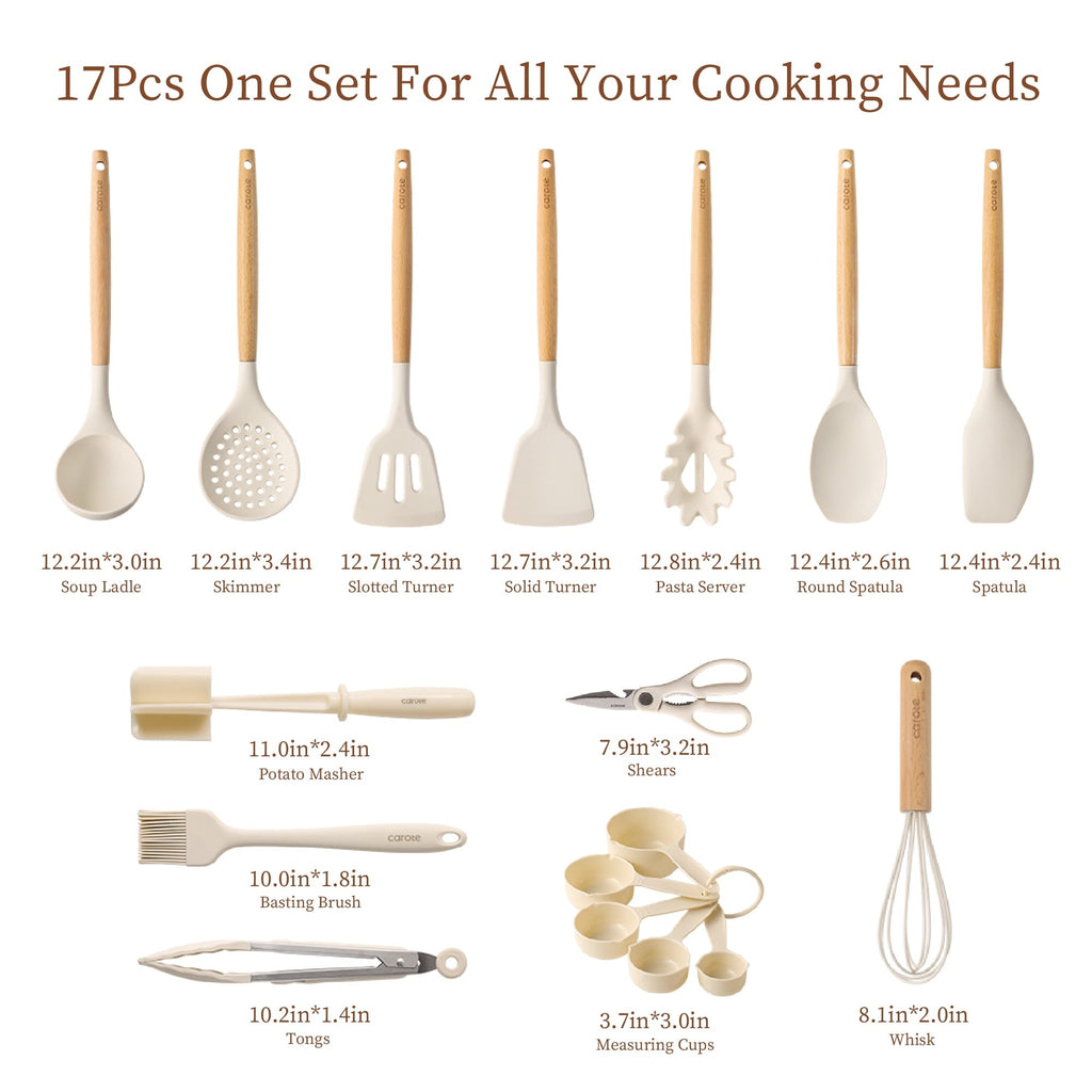 High-Precision 17-Piece Silicone and Wood Cooking Utensil Set, Heat-Resistant, Safe for Nonstick Cookware - Heavy Duty Stainless Steel Kitchen Shears Detail