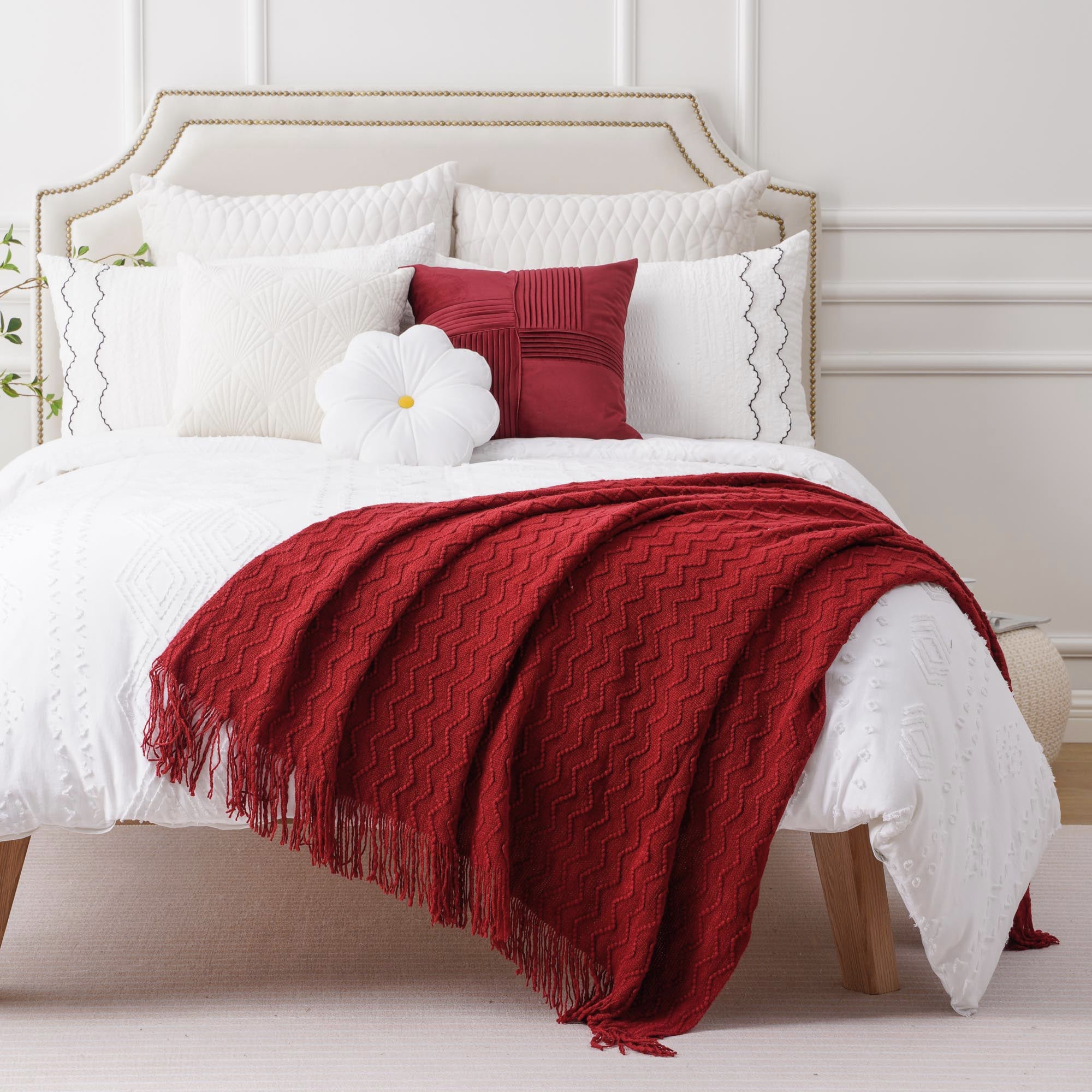 Lightweight Warm Dark Red Blanket for Couch,Burgundy Knit Throw Blanket for Bedroom,Christmas Throw,50"x60" - Super Soft Reversible Sherpa Flannel Blanket Detail
