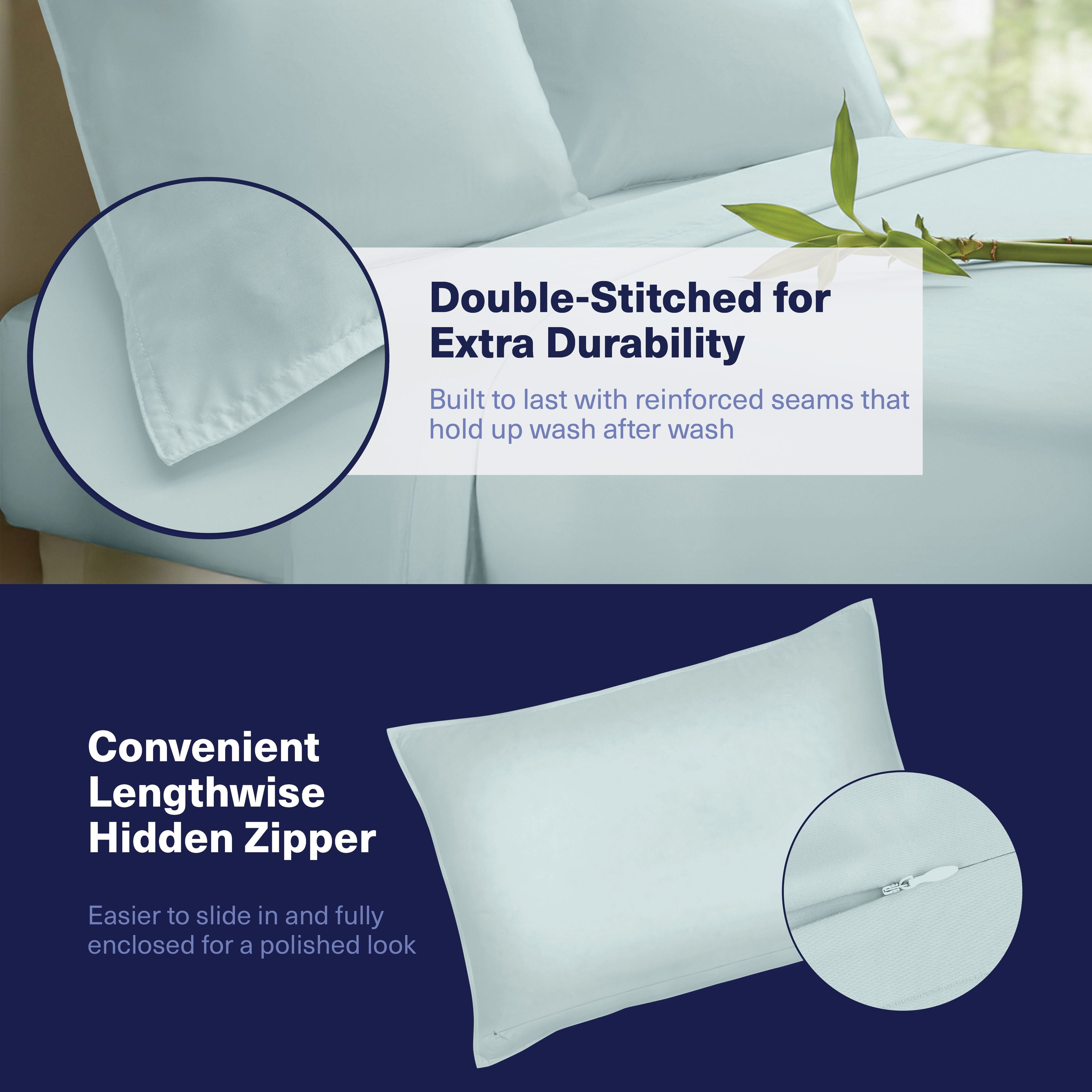 Wrinkle-Resistant Kickoff Viscose Bamboo Sheets Twin Size 3-pc 100% Organic Bamboo Viscose Bed Cooling Sheets Twin Size Set Cool Beddin... - Premium Ultra-Soft Pillowcase Pair for Sleeping Detail
