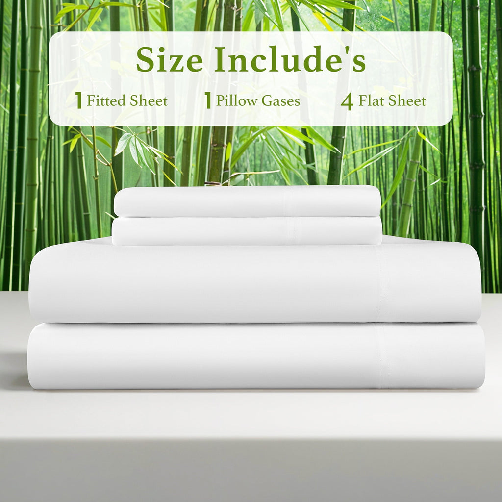 Ultra-Soft Bamboo Sheets Set, 4-Piece Queen Sheet Set with 16" Deep Pockets, Soft and Breathable Bed Sheets, White - Luxury Bed Sheet Set with Deep Pockets Detail