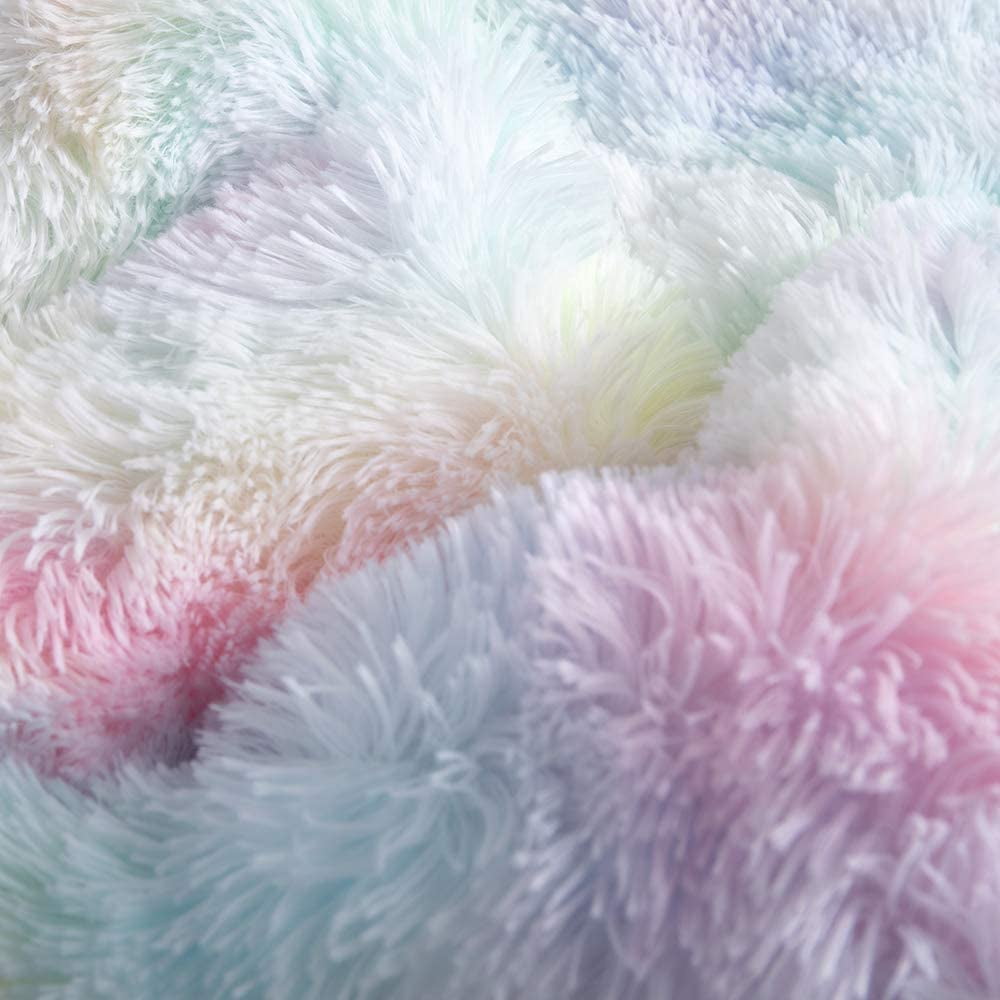 Luxurious Quilted Plush Shaggy Comforter Set Fluffy Fuzzy Faux Fur Bedding Set - Microfiber Soft Warm Quilt Set(Rainbow Pink,Queen Size) - Hypoallergenic Ultra-Fluffy Quilt for Winter Detail