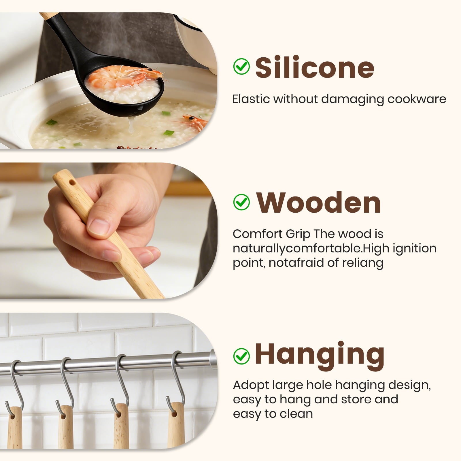 Non-Stick Safe Silicone Cooking Utensils Set with Holder, 44 PCS Kitchen Utensils Set, Silicone Kitchen Gadgets Spatulas Set for Non... - Premium Stainless Steel Cooking Utensil for Non-Stick Pots Detail