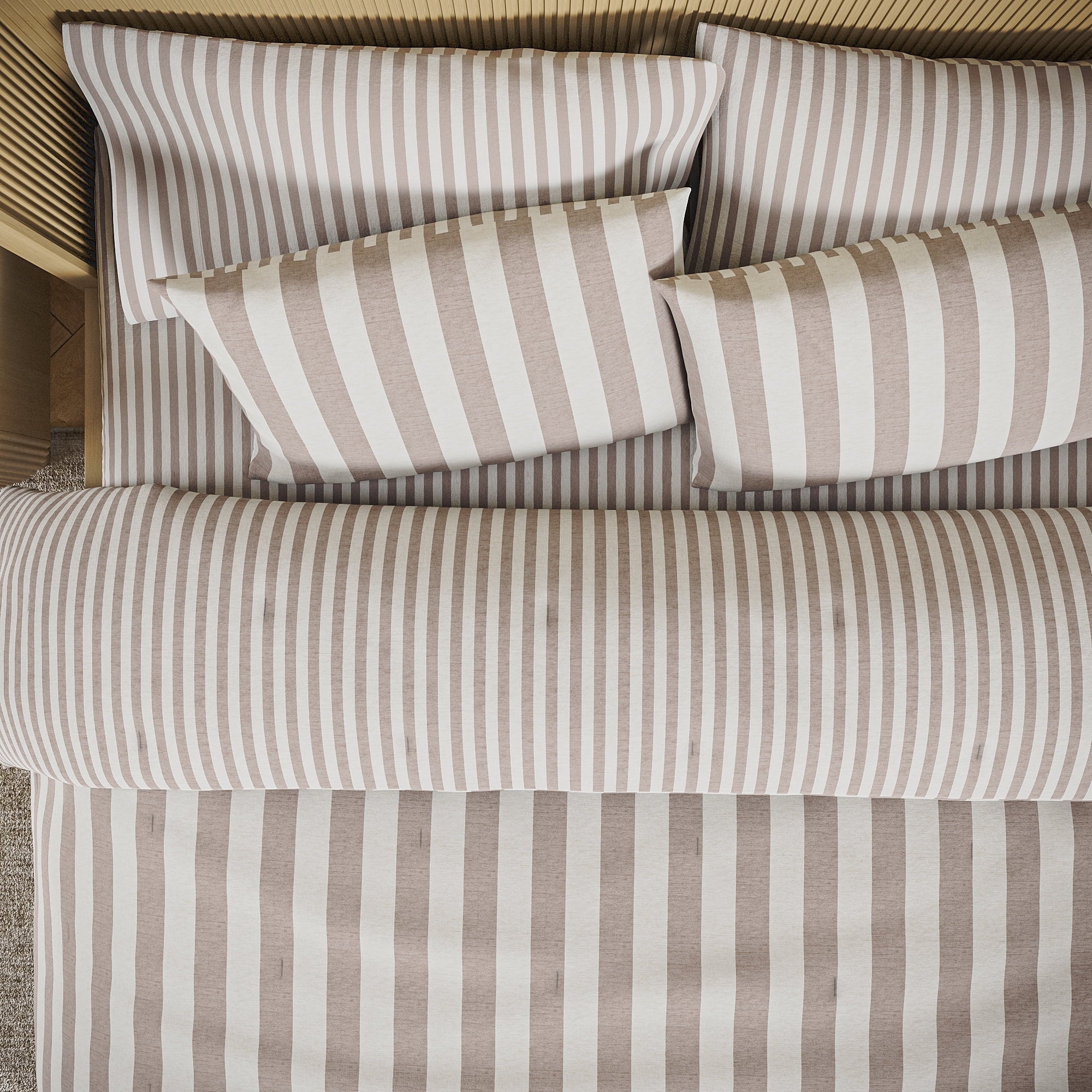 Luxurious Quilted 100% Cotton Striped 3-Piece Natural Comforter Set, Full/Queen - Cloud-Like Soft Lightweight Bed Comforter Detail