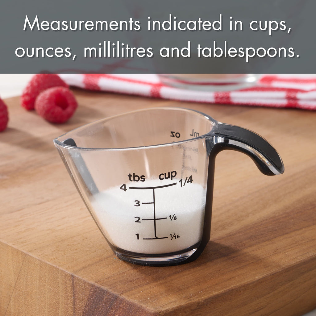 Innovative 1/4C Plastic Mini Measuring Cup, Black/Transparent - Multi-Functional Manual Food Chopper & Slicer Detail