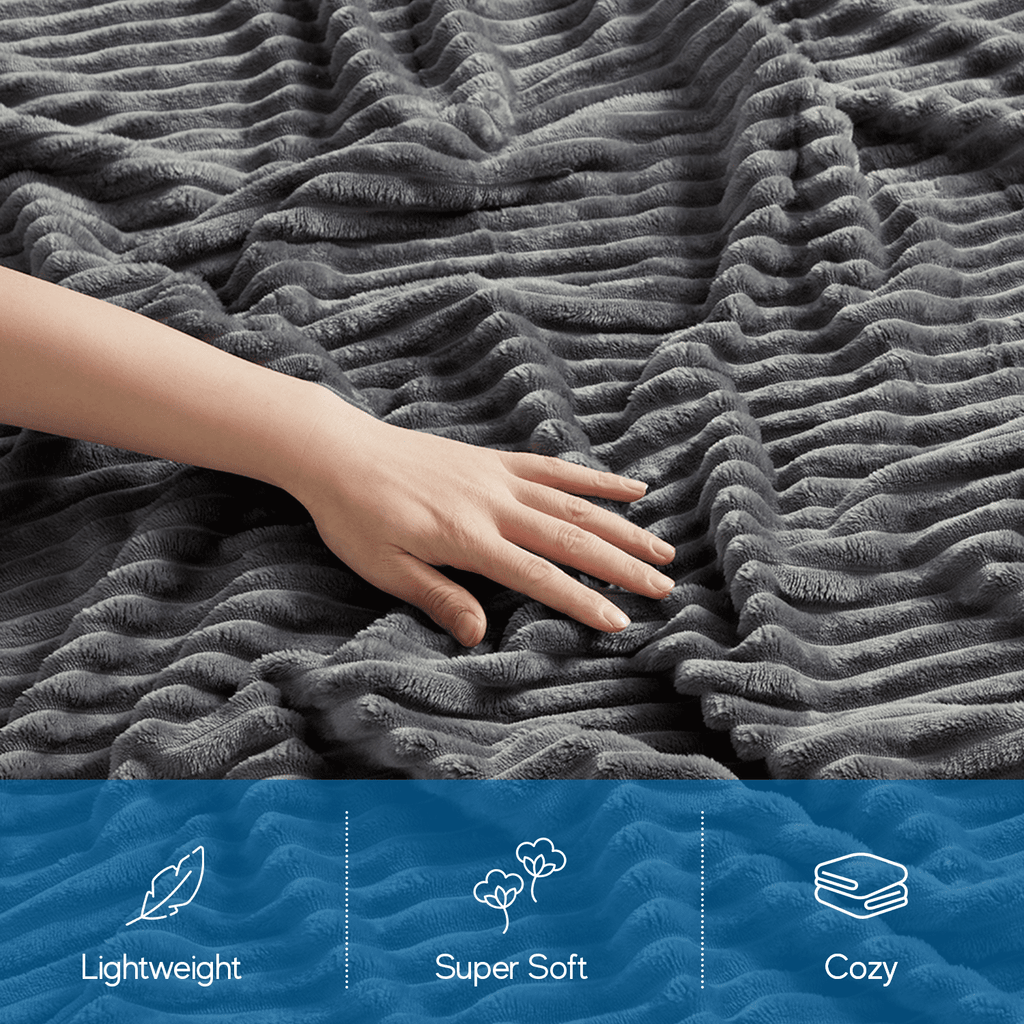 Cozy Fleece Cut Plush Fleece Blanket, Soft Lightweight Fuzzy Luxury Throw Size Bed Blankets for Bed, Throw, Gray - Super Soft Reversible Sherpa Flannel Blanket Detail