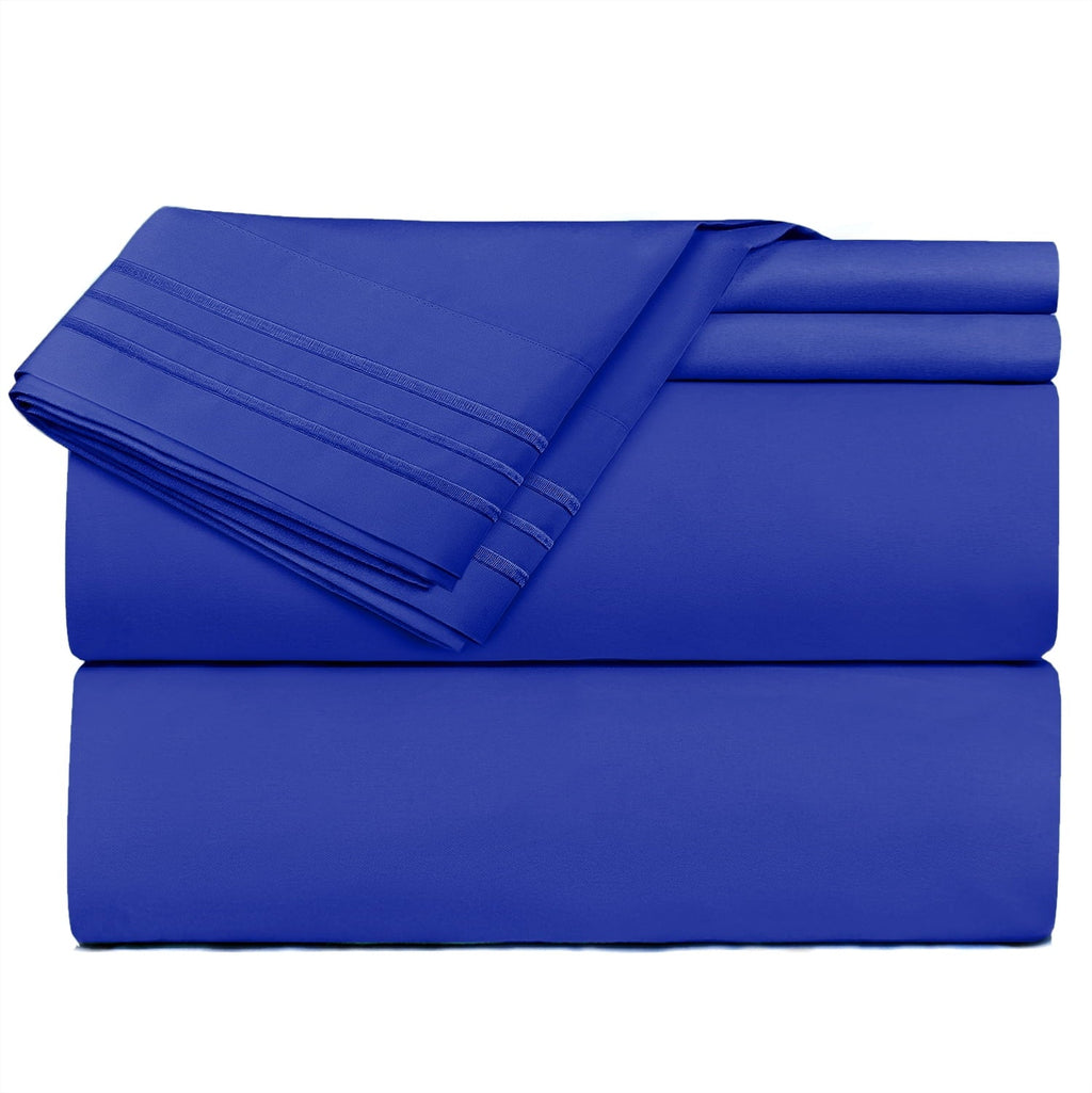 Cooling Sateen Premier 1800 Microfiber Collection 3-Line Bed Sheet Set, Full Size, Royal Blue - Cooling Hotel Quality Bedding Sheets and Pillowcases Detail