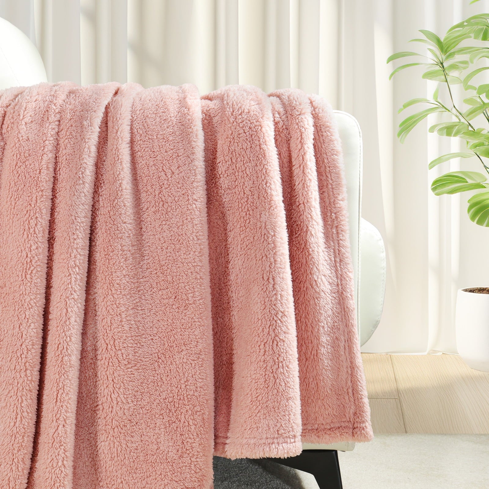 Reversible Sherpa Soft Fleece Throw Blanket for Couch, Super Soft Velvet Plush Bed Blanket, 50x60 Inches, Pink - Luxury Knitted Decorative Throw Blanket with Fringes Detail
