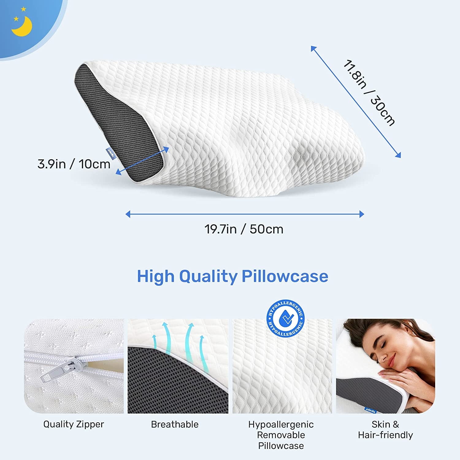 Fluffy Shredded | Cervical Memory Foam Bed Pillow Standard | Neck, Shoulder Pain Relief | Improves Sleeping - Decorative Throw Pillow Cushion for Sofa & Bed Detail