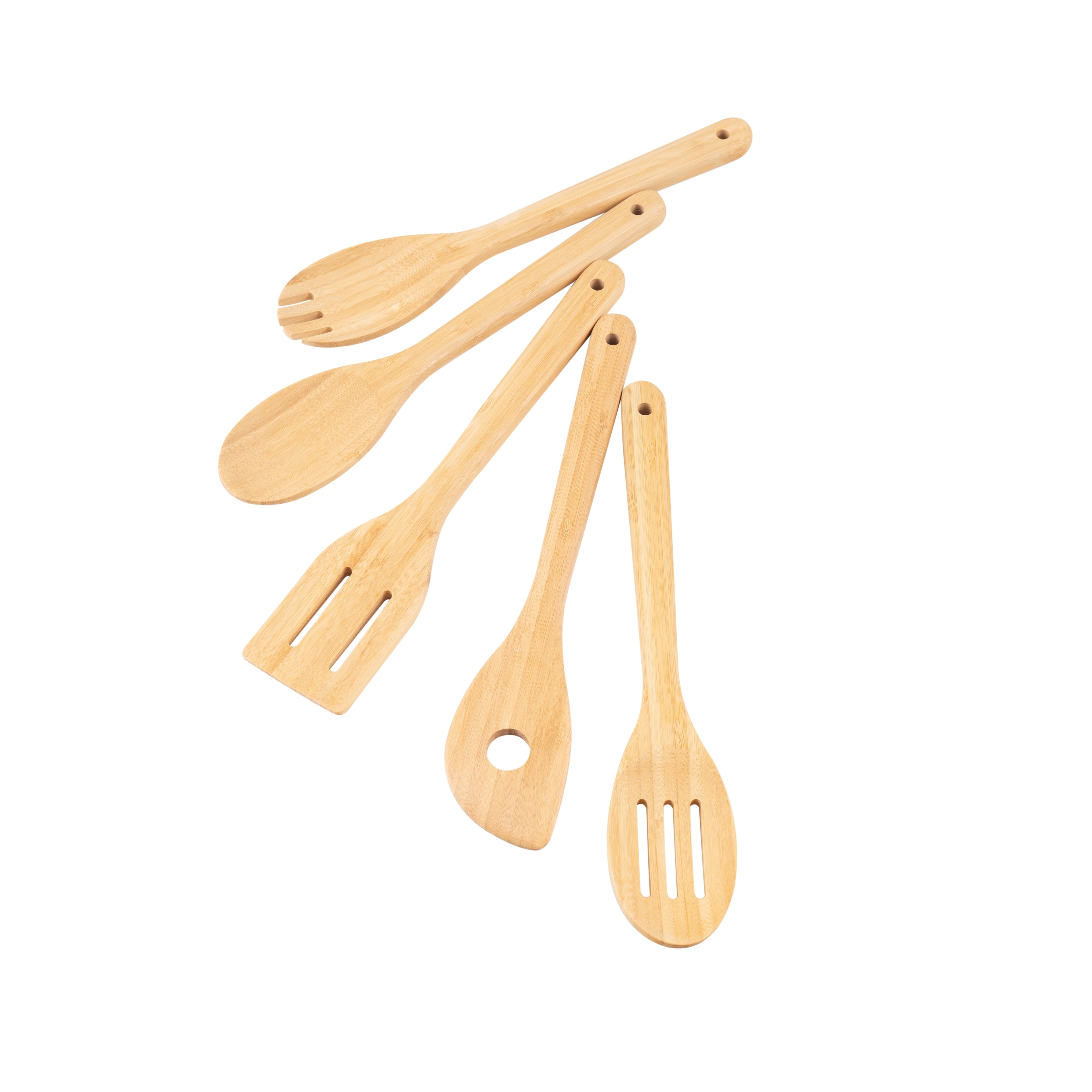 Ergonomic Cooking 5pk Bamboo Spoons for Cooking, Kitchen Essential Tools Set - Durable Turner & Ladle Utensil Set for Home Chefs Detail