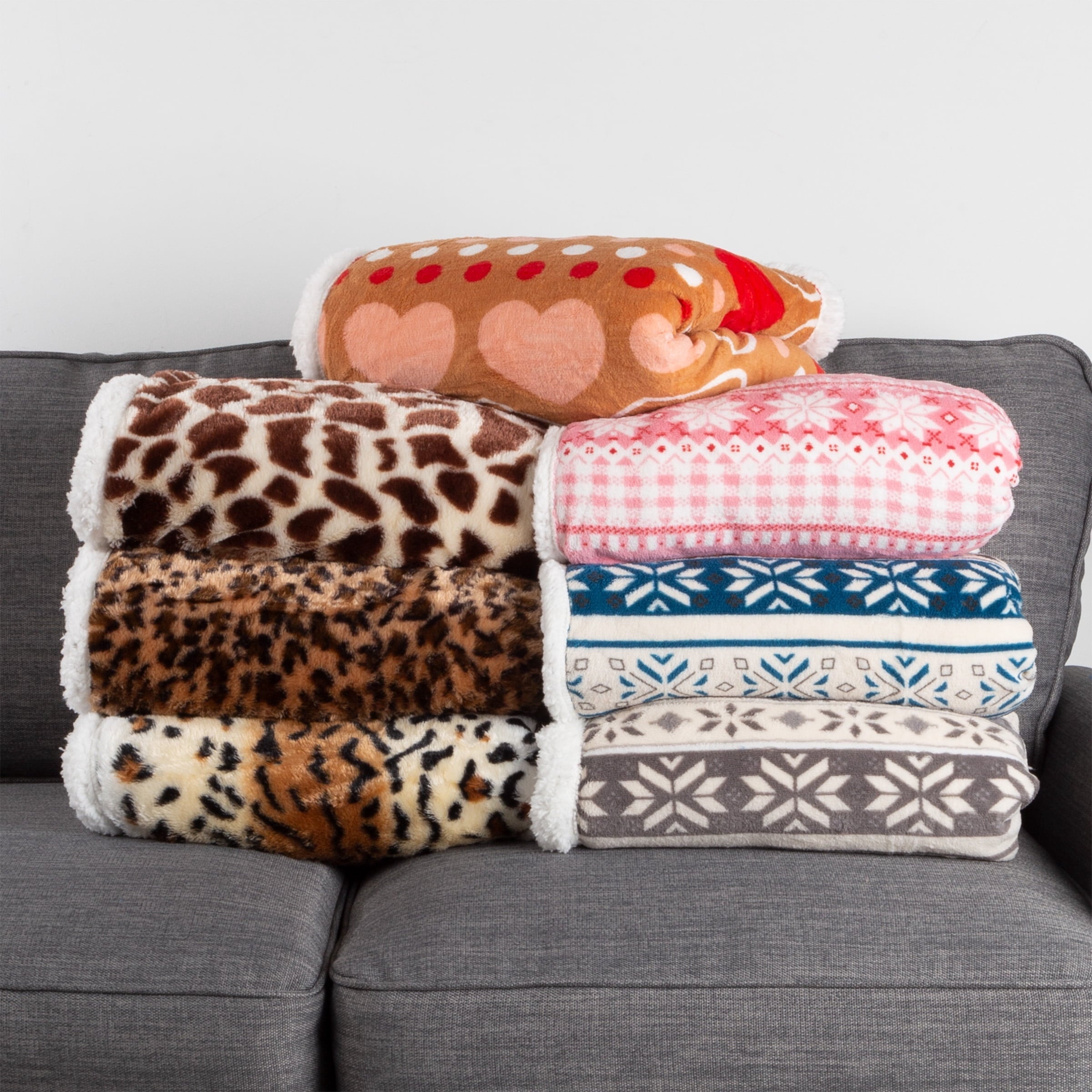 Decorative Knitted 50x60-Inch Machine Washable Fleece Blanket with Snowflakes - Super Soft Reversible Sherpa Flannel Blanket Detail