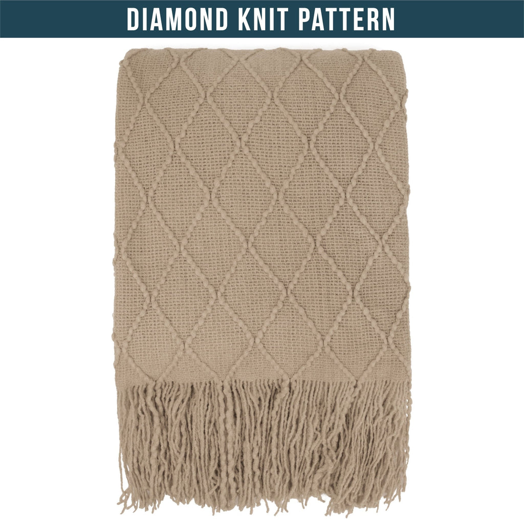Reversible Sherpa Tan Taupe Knit Throw Blanket for Couch Bed, Soft Knitted Farmhouse Sofa Throw for Living Room, Lightweight Decorative... - Luxury Knitted Decorative Throw Blanket with Fringes Detail