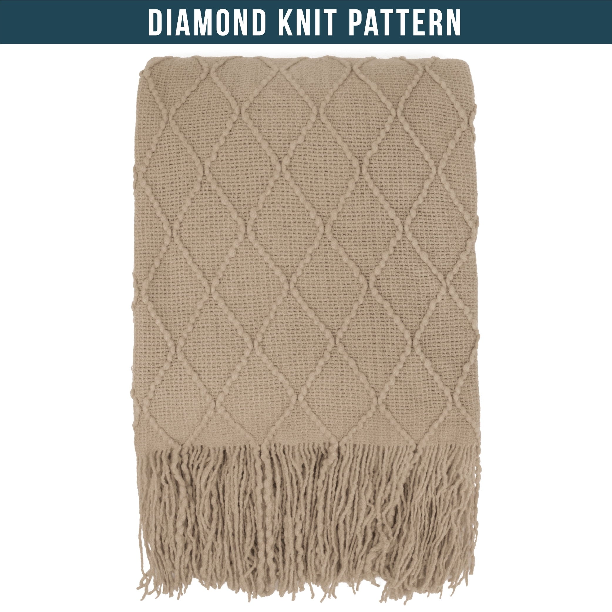 Reversible Sherpa Tan Taupe Knit Throw Blanket for Couch Bed, Soft Knitted Farmhouse Sofa Throw for Living Room, Lightweight Decorative... - Luxury Knitted Decorative Throw Blanket with Fringes Detail